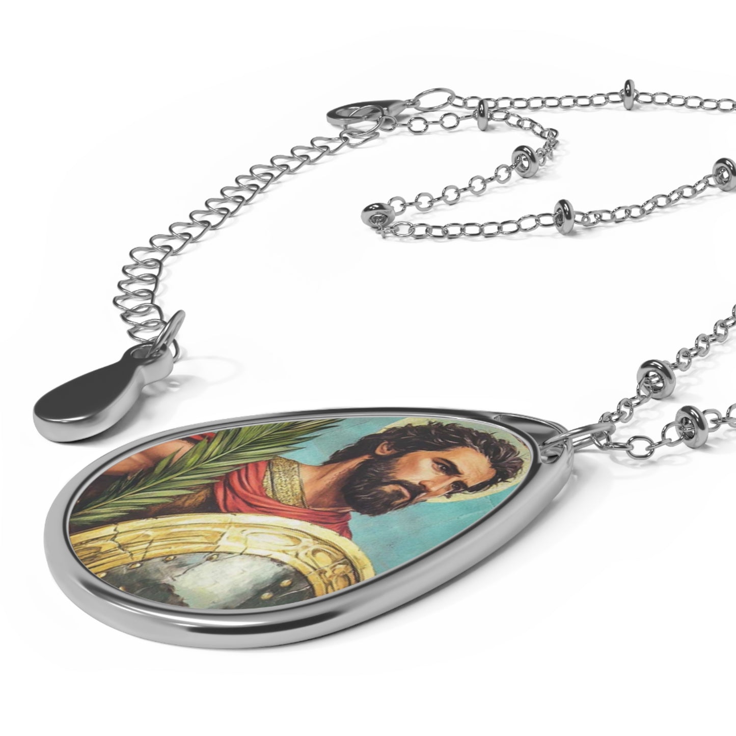 St Arian Nicomedia Necklace Drop Oval Pendant Silver Tone Medal