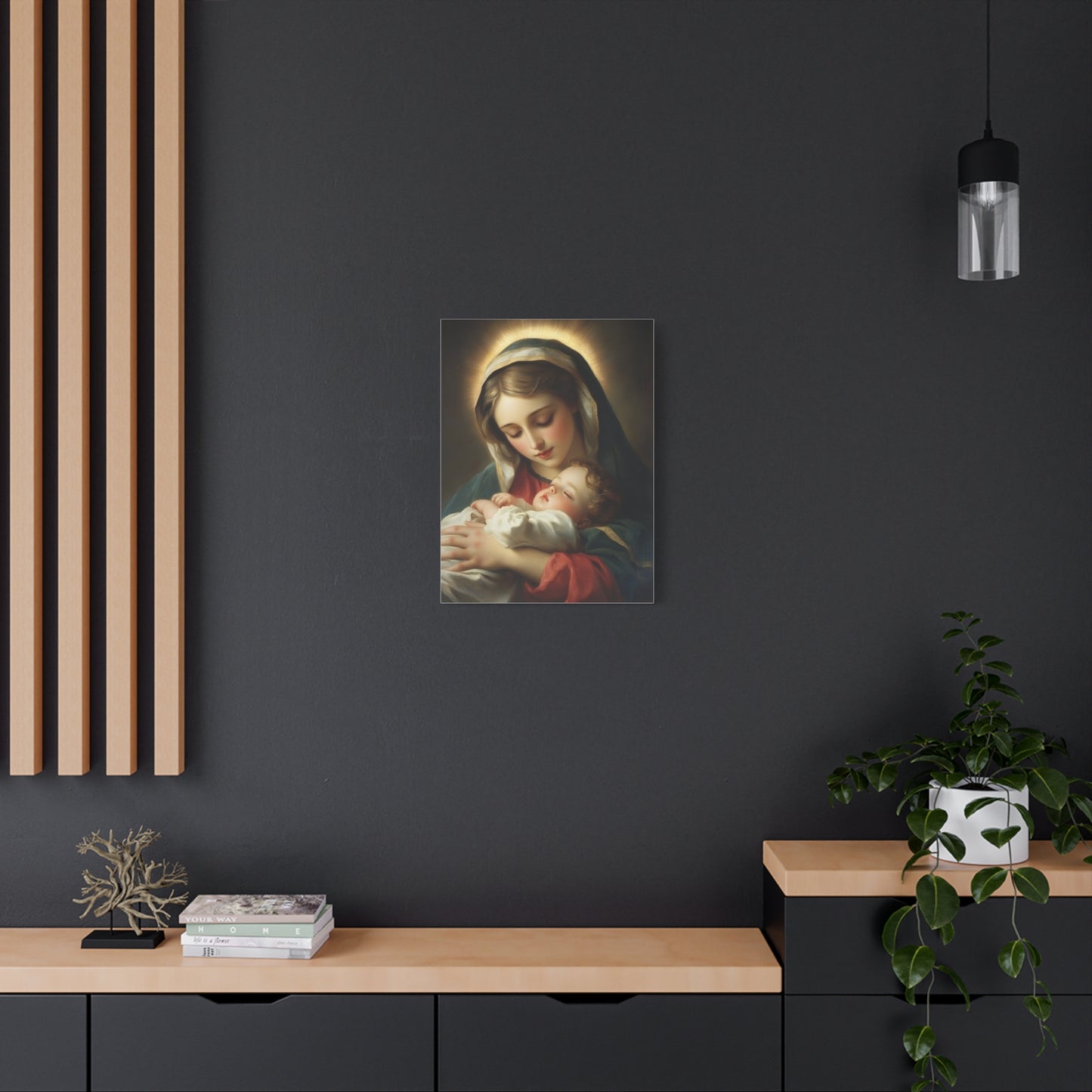 Mary and Sleeping Baby Jesus Catholic Canvas Wall Art, Christian Decor