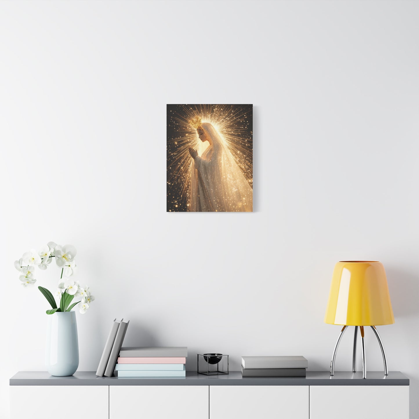 Mother Mary Starry Night Sky Catholic Canvas Wall Art, Christian Decor