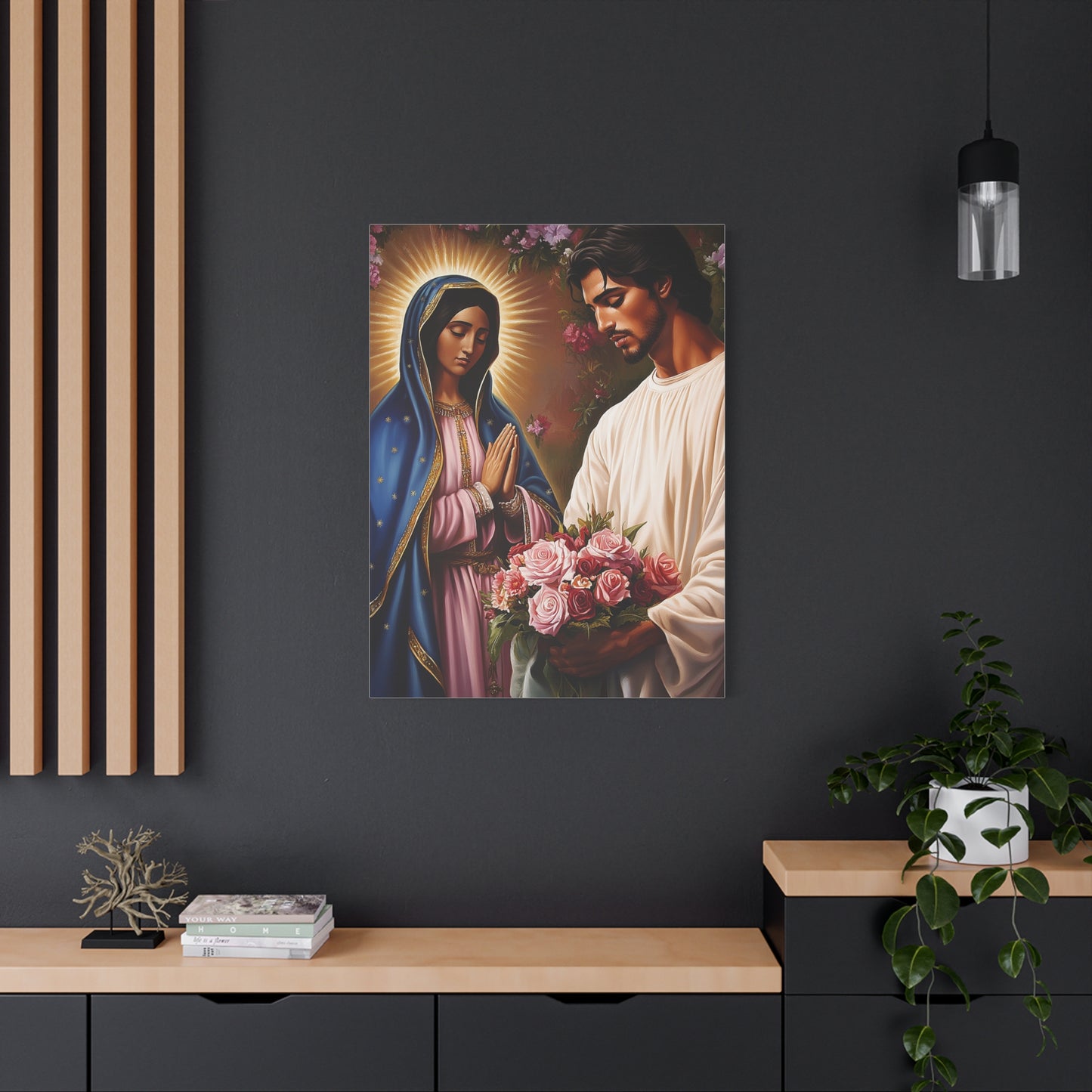 Our Lady Guadalupe and St. Juan Diego Full of Roses Catholic Canvas Wall Art, Christian Decor