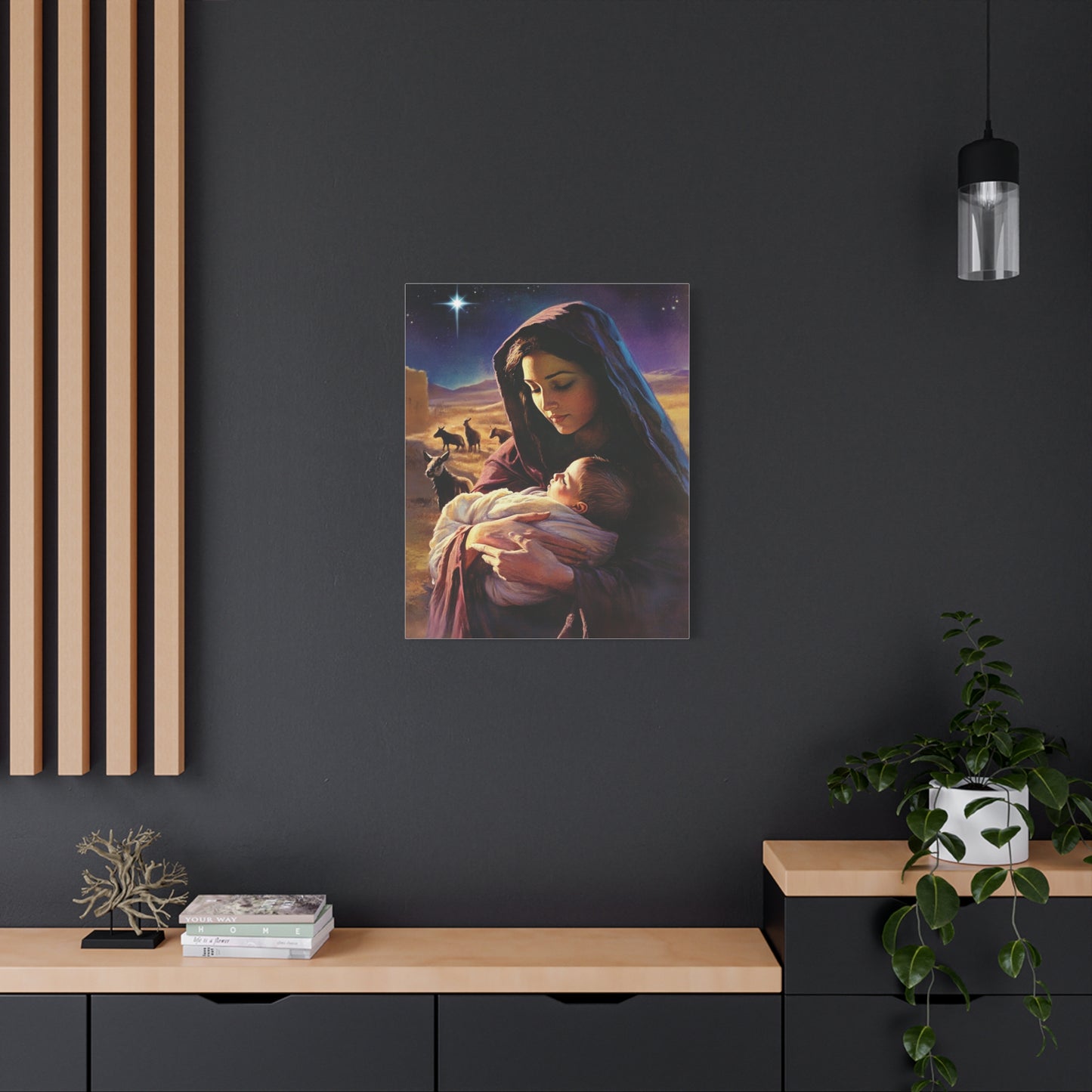 Mother Mary and Newborn Jesus Nativity Star Catholic Canvas Wall Art, Christian Decor