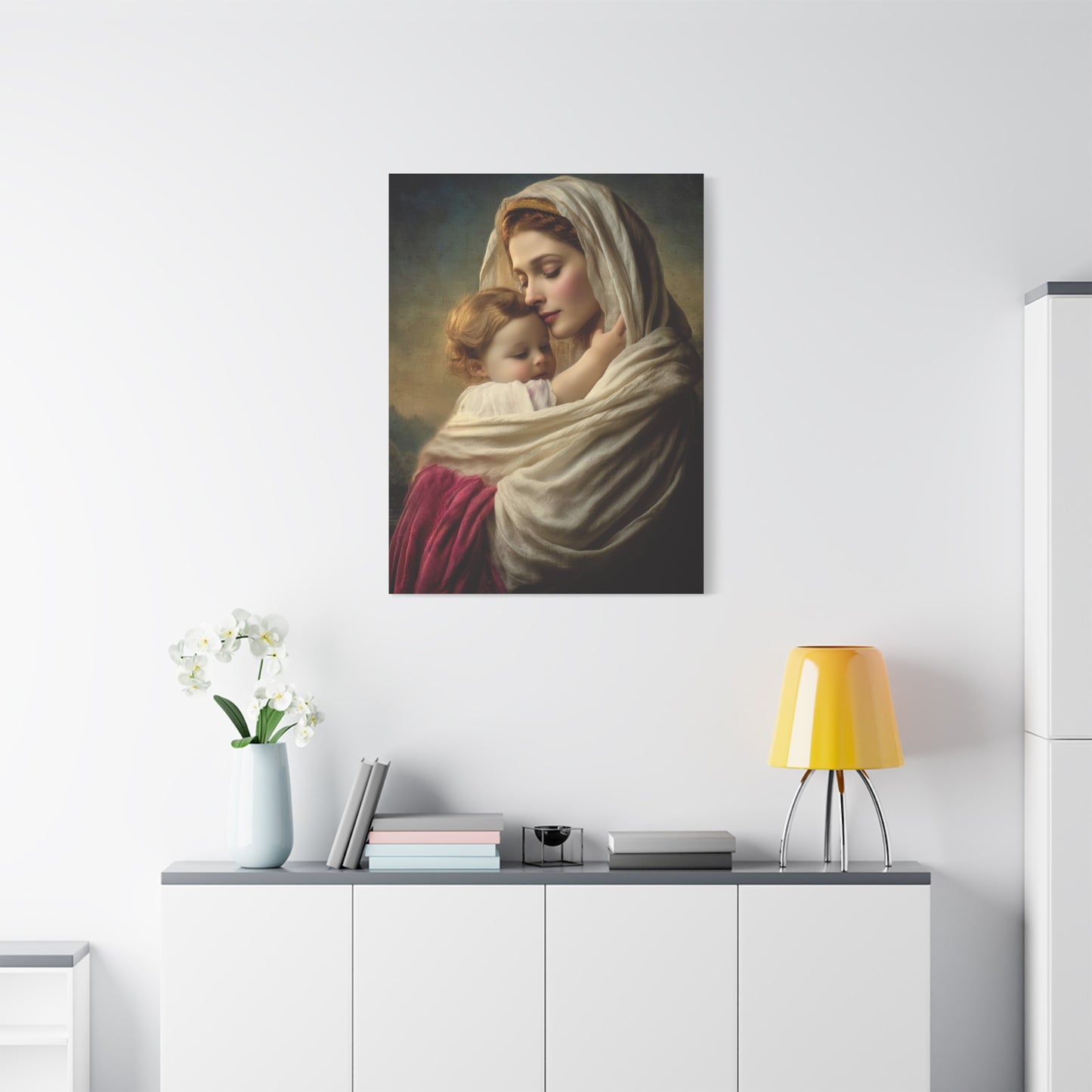 Blessed Mother Mary and Baby Jesus Catholic Canvas Wall Art, Christian Decor