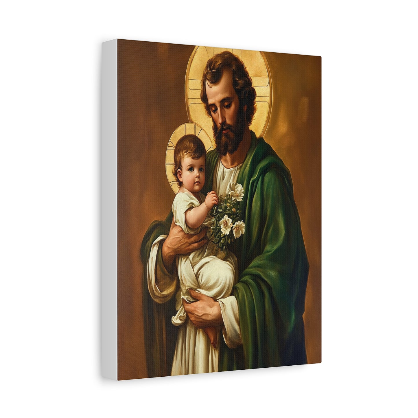 St. Joseph and Baby Jesus Catholic Canvas Wall Art, Christian Decor