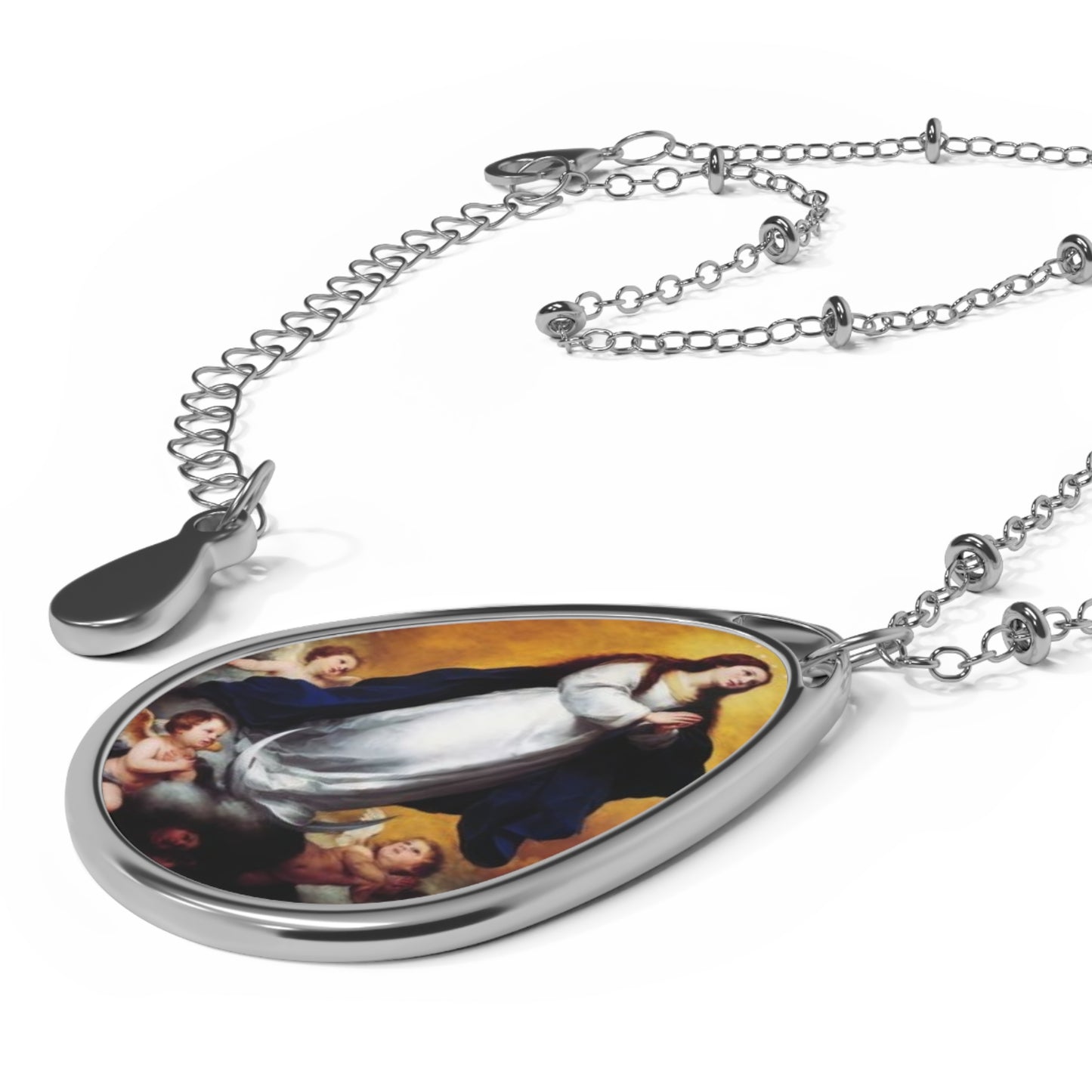 Oval Necklace, Catholic Jewelry, Immaculate Conception Medal Pendant, Our Lady Drop Necklace, Religious Gift
