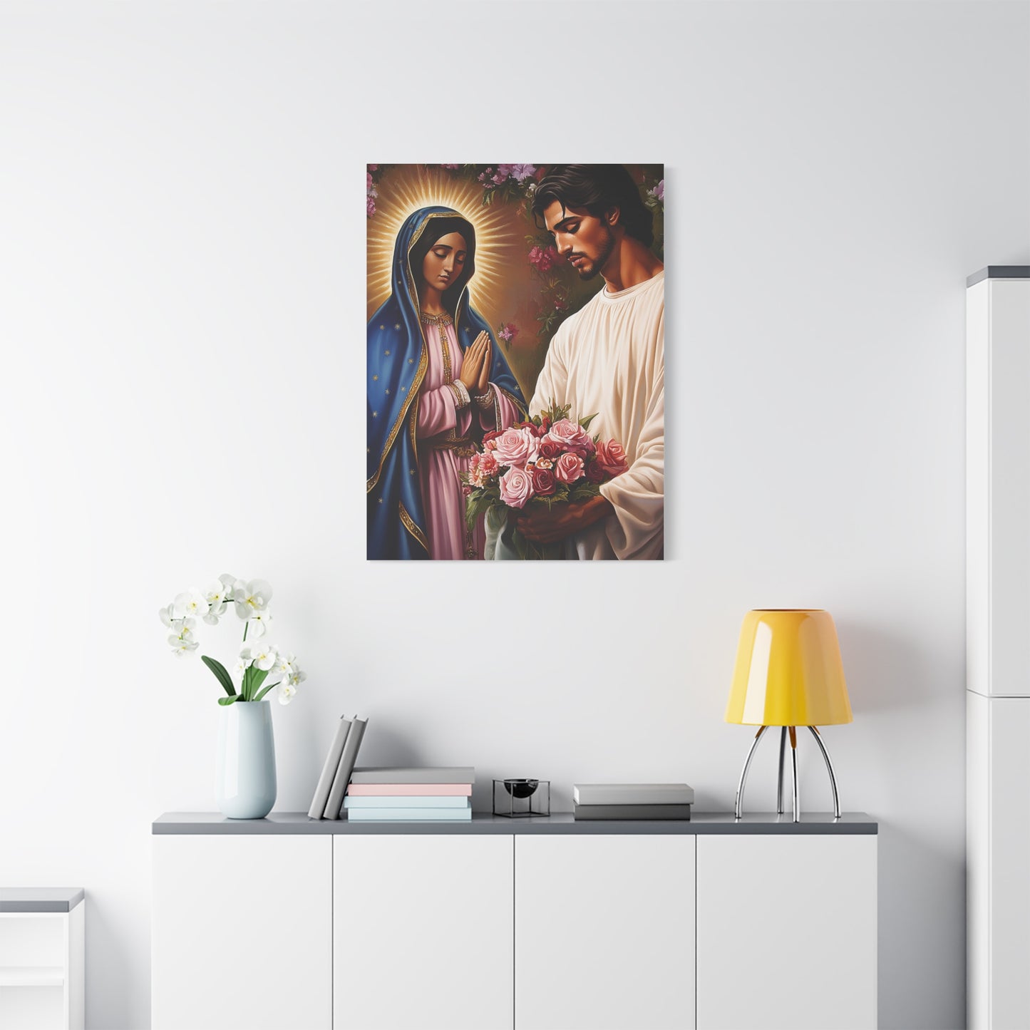 Our Lady Guadalupe and St. Juan Diego Full of Roses Catholic Canvas Wall Art, Christian Decor