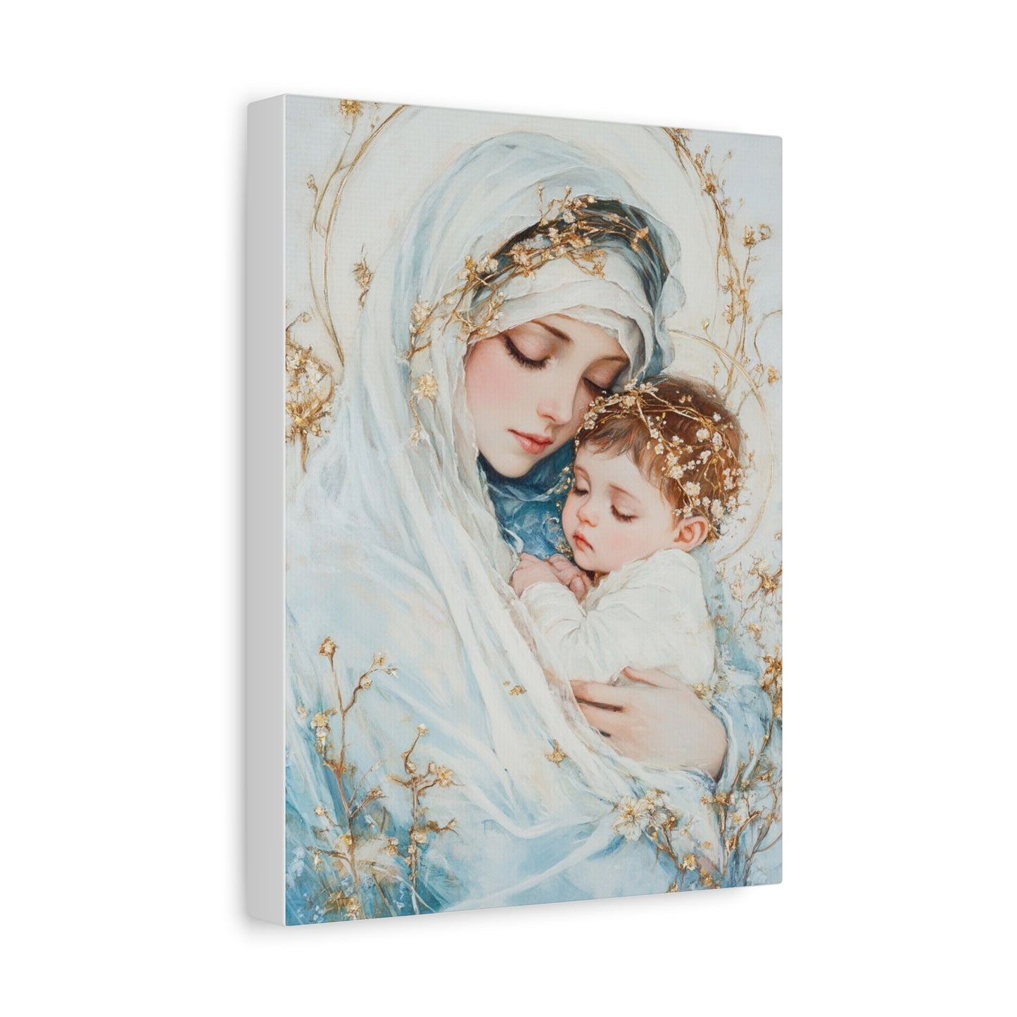 Holy Mother with Baby Jesus Catholic Canvas Wall Art, Christian Decor