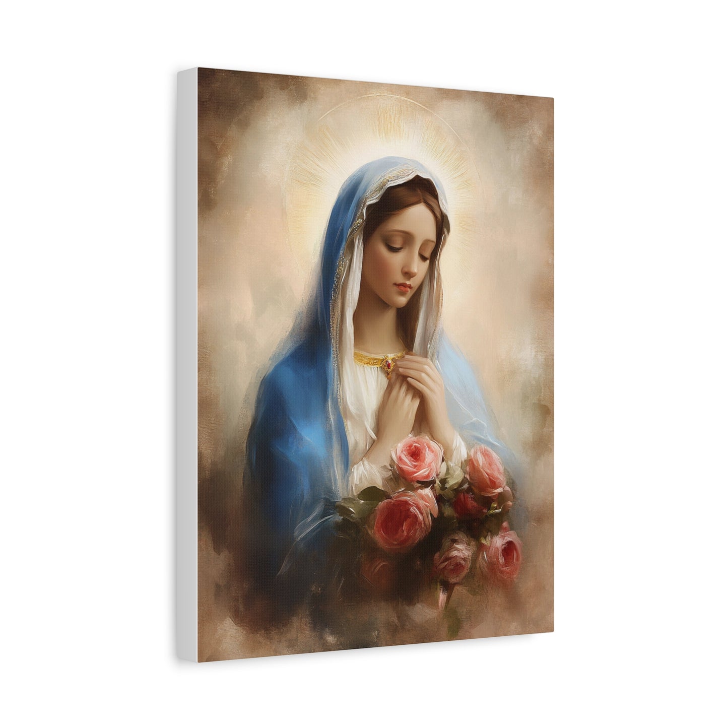 Mother Mary with Roses Catholic Canvas Wall Art, Christian Decor