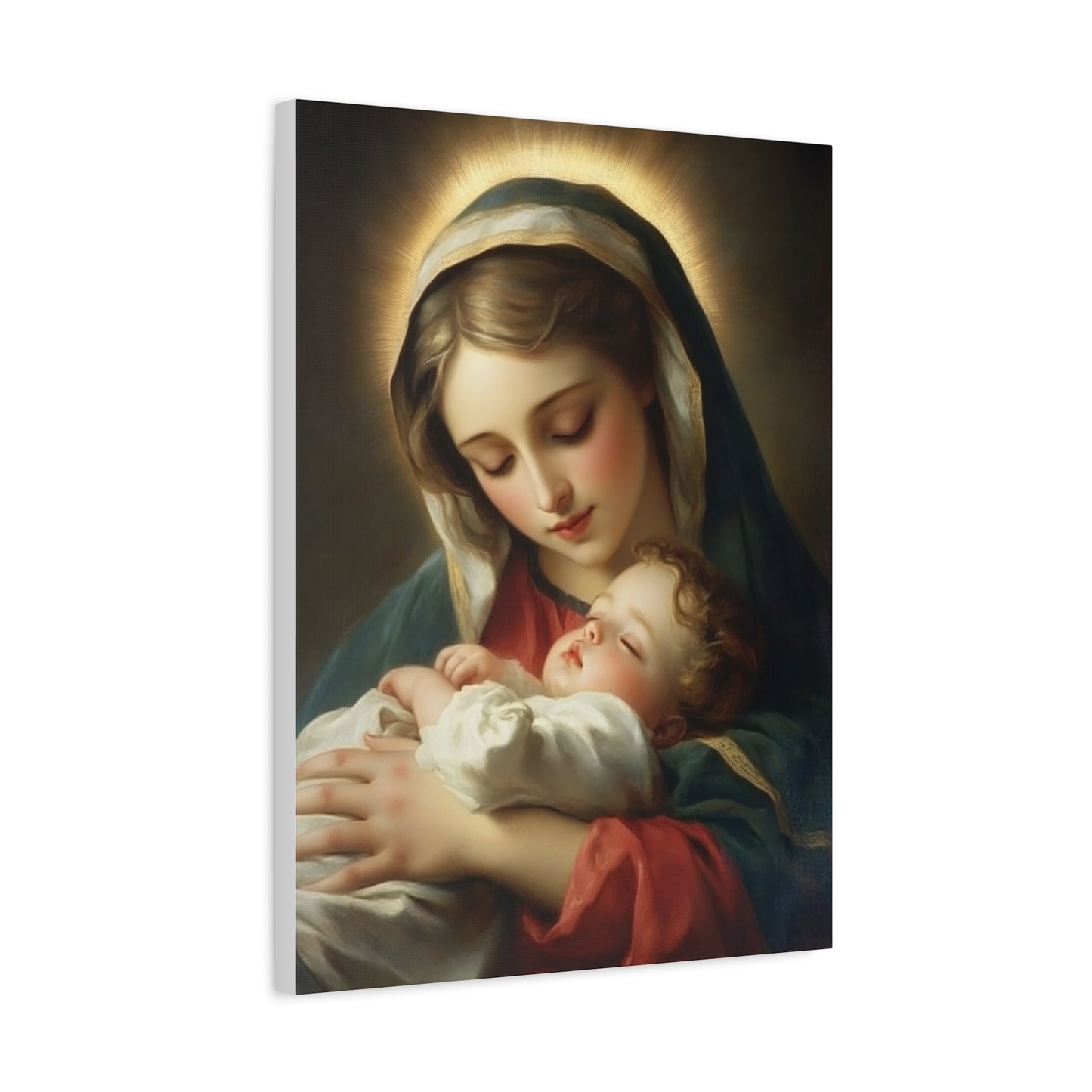Mary and Sleeping Baby Jesus Catholic Canvas Wall Art, Christian Decor
