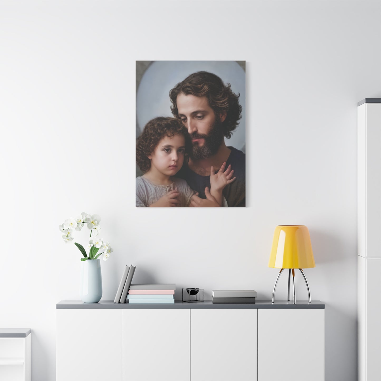 St. Joseph and Baby Jesus Catholic Canvas Wall Art, Print Christian Decor
