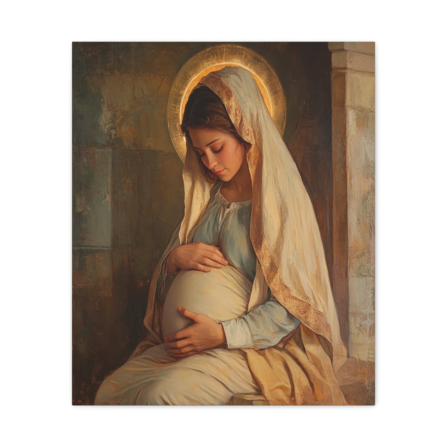 Mother Mary During Her Pregnancy Catholic Canvas Wall Art, Christian Decor