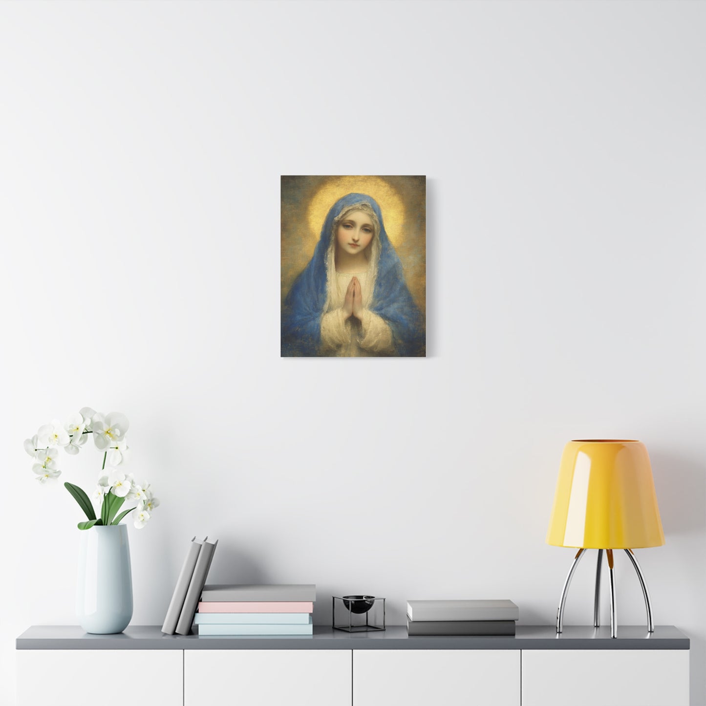Mother Mary Blue Veil Catholic Canvas Wall Art, Christian Decor