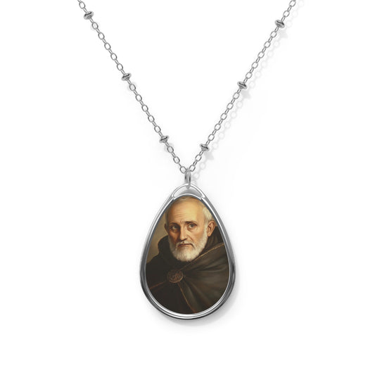 Albert Chmielowski Necklace Drop Oval Pendant Silver Tone Medal