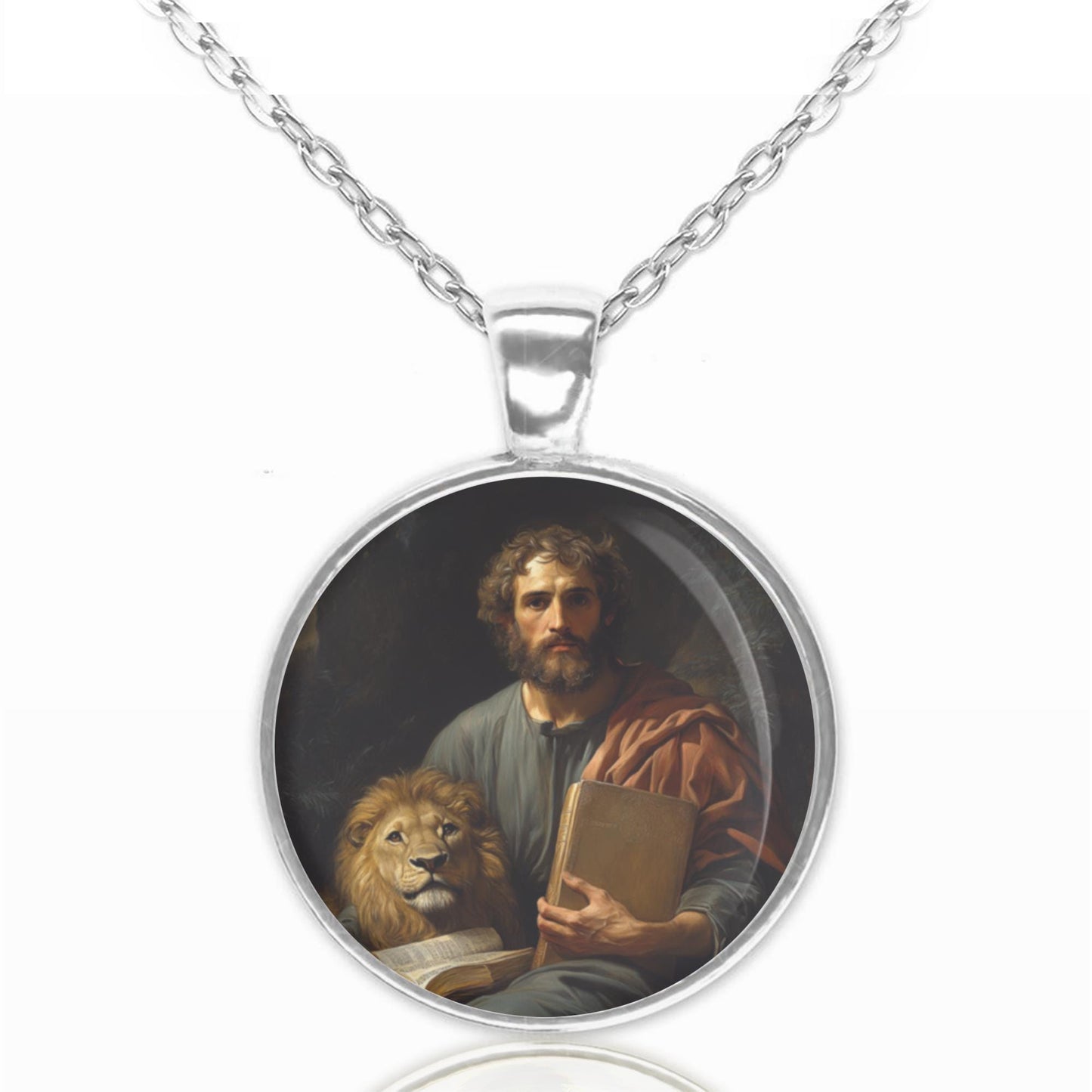 Saint Mark the Evangelist and Lion Medal Necklace Round Pendant