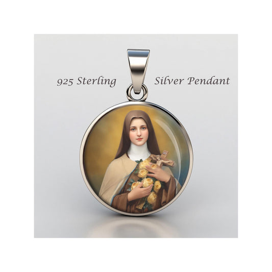 St. Therese of Lisieux 925 Sterling Silver Pendant – Religious Devotional Medal Saint Therese of the Little Flower