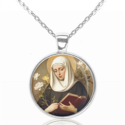 St Catherine of Siena Necklace Round Medal Pendant