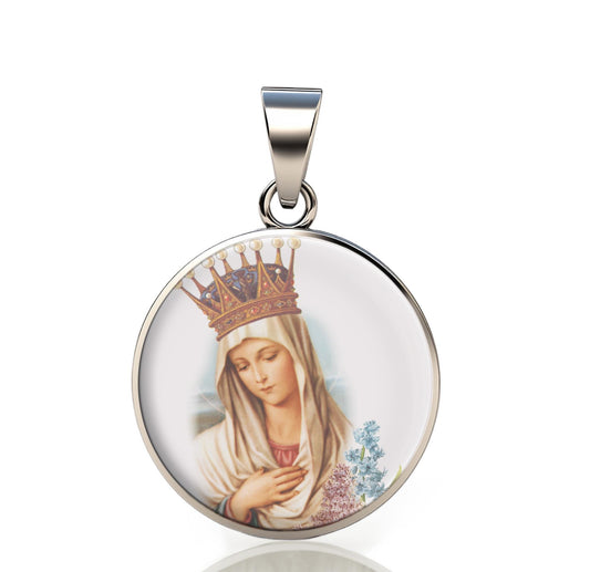 Our Lady Prayer 925 Sterling Silver Round Pendant Christian Religious Medal Small 20mm