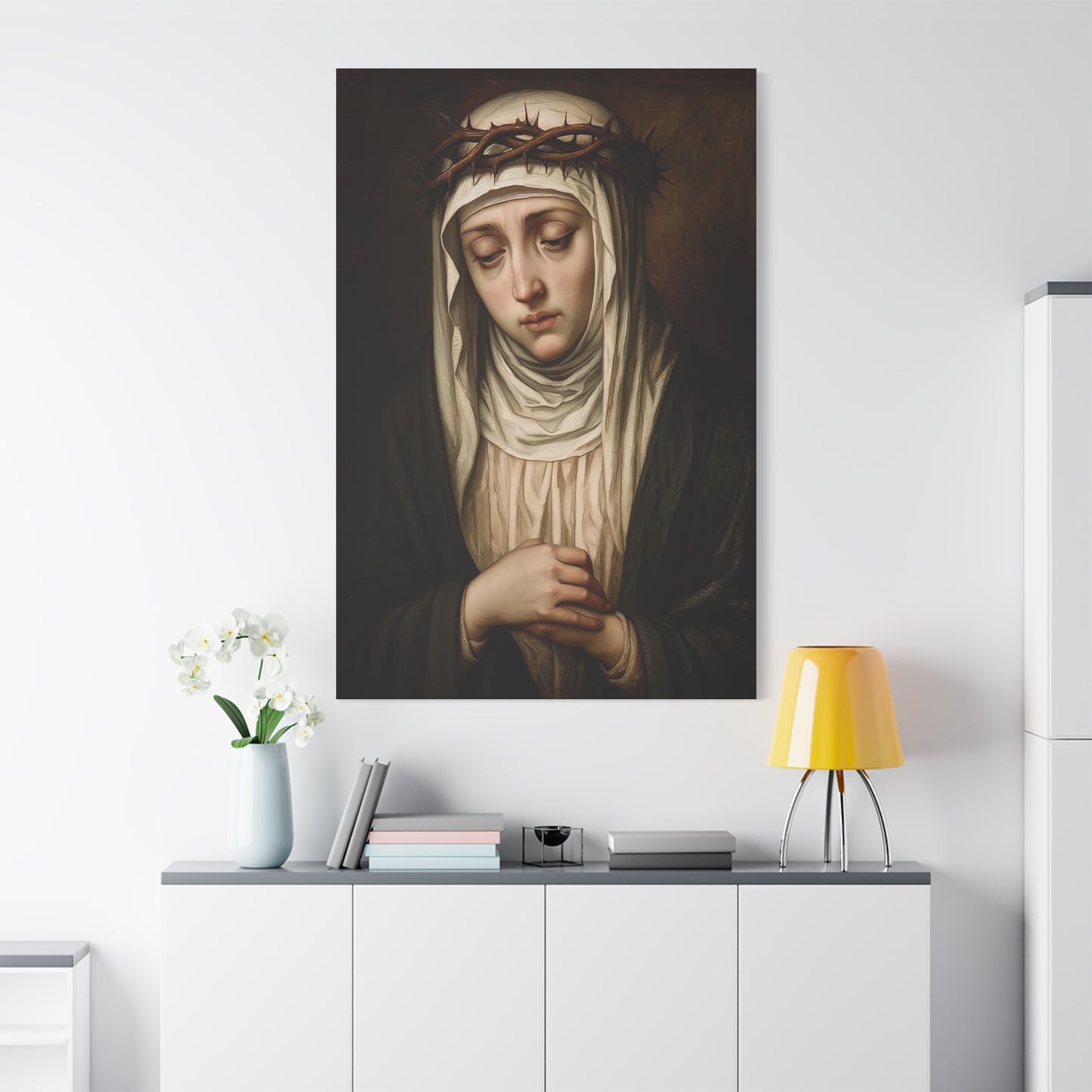 St. Catherine of Siena with Crown of Thorns Catholic Canvas Wall Art, Christian Decor