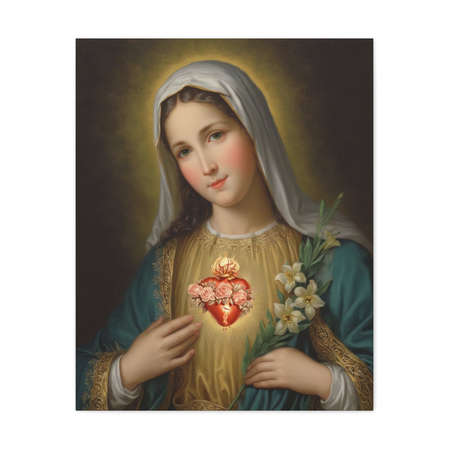 Immaculate Heart Mary Catholic Canvas Wall Art, Christian Decor