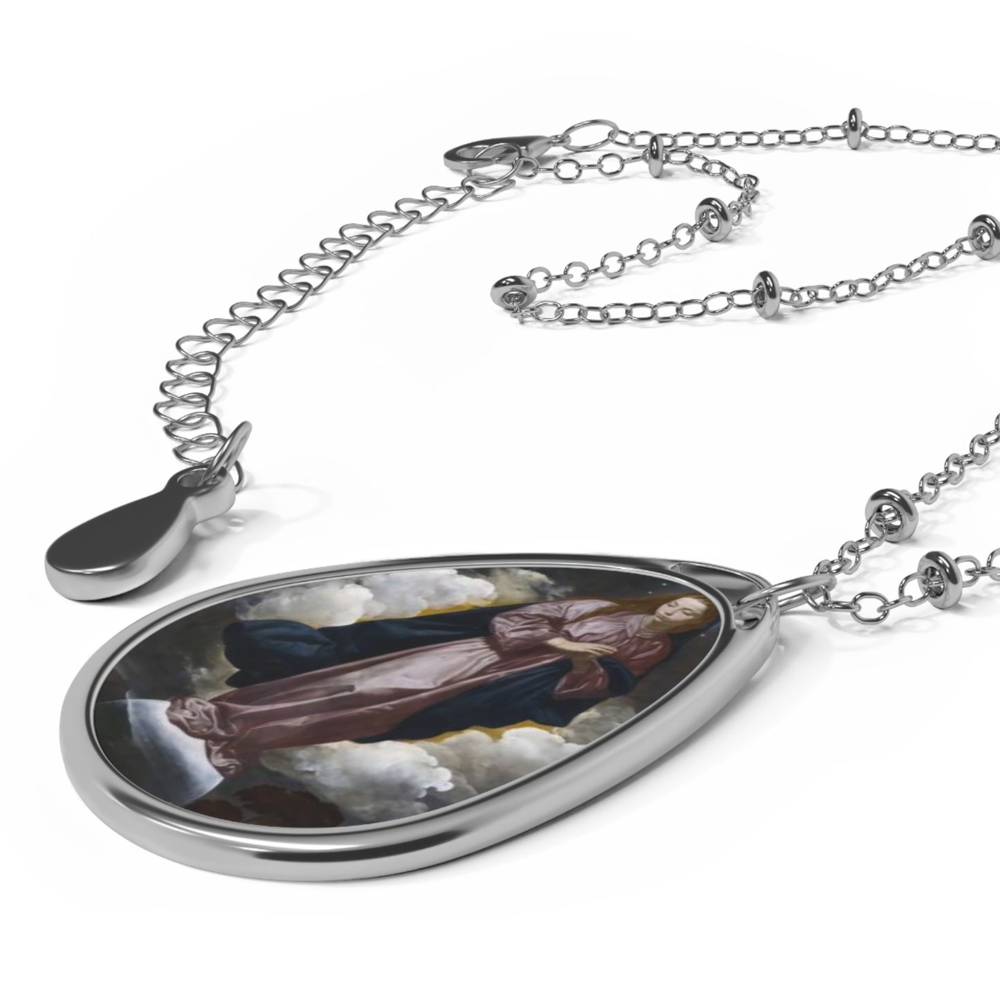 Religious Pendant Necklace, Catholic Jewelry, Virgin Mary Medal, Christian Gift, Oval Charm Chain, Immaculate Conception