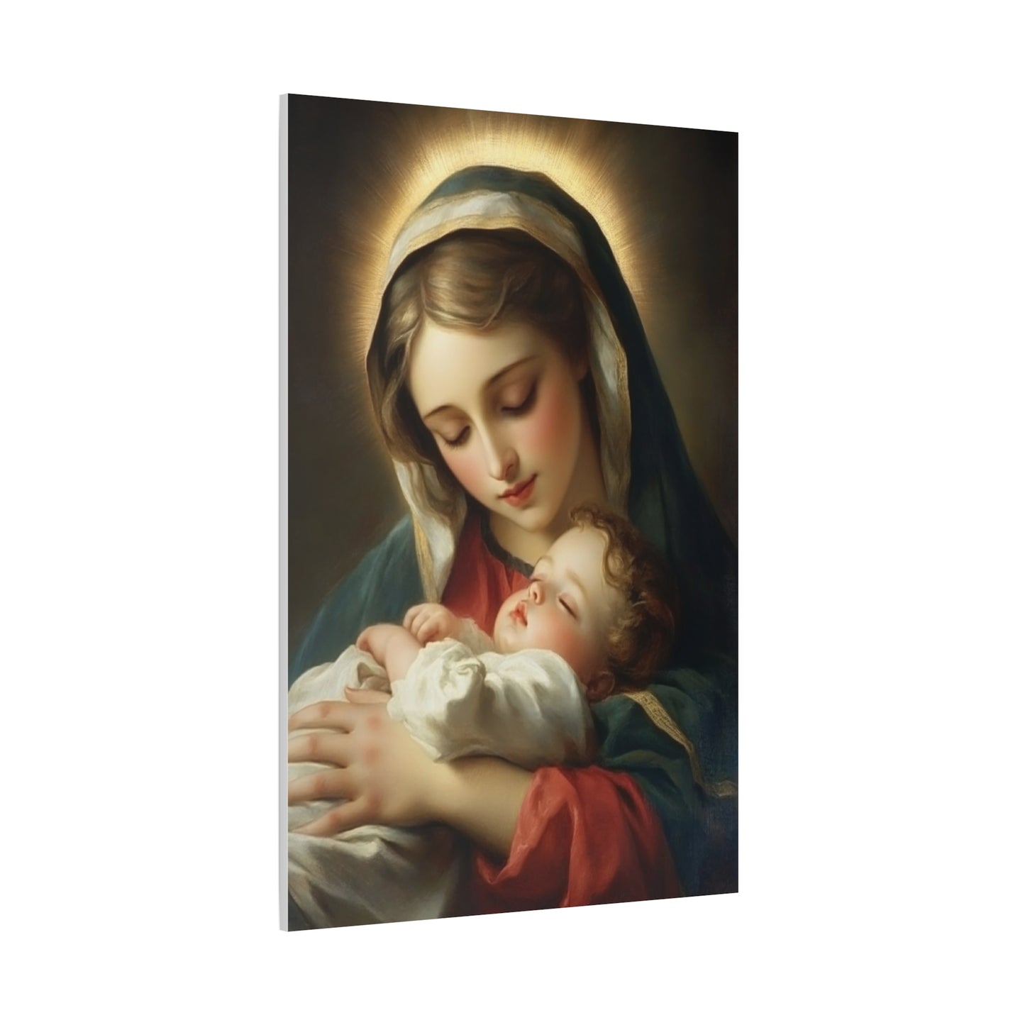 Mary and Sleeping Baby Jesus Catholic Canvas Wall Art, Christian Decor