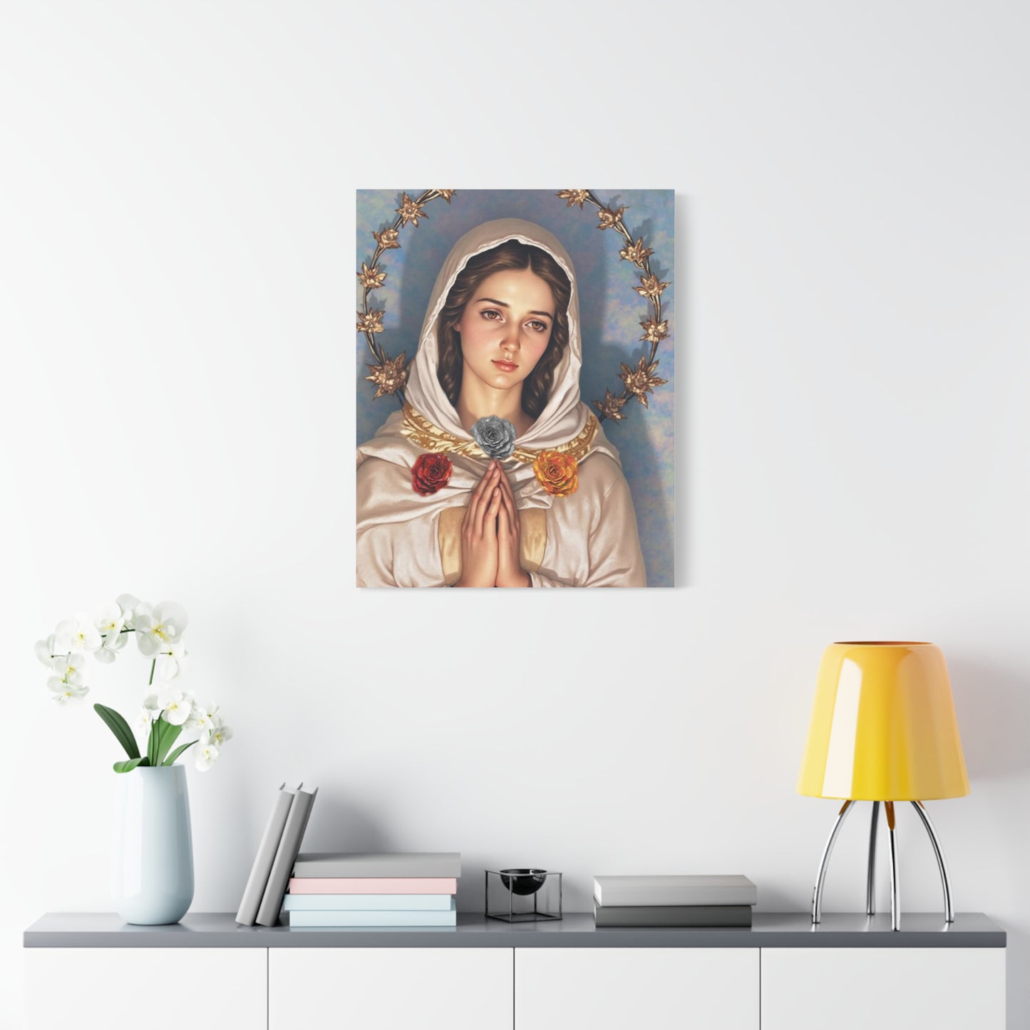 Our Lady Mary Rosa Mystica Catholic Canvas Wall Art, Christian Decor