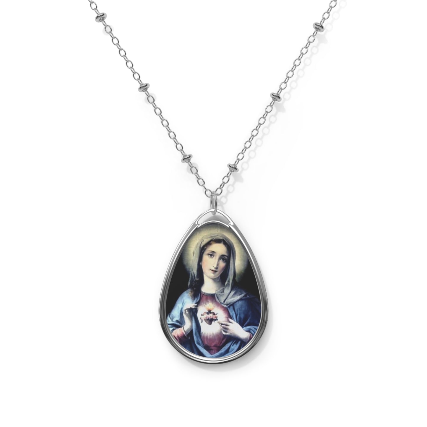 Oval Necklace, Religious Jewelry, Christian Pendant, Immaculate Heart Medal, Catholic Necklace, Spiritual Gift