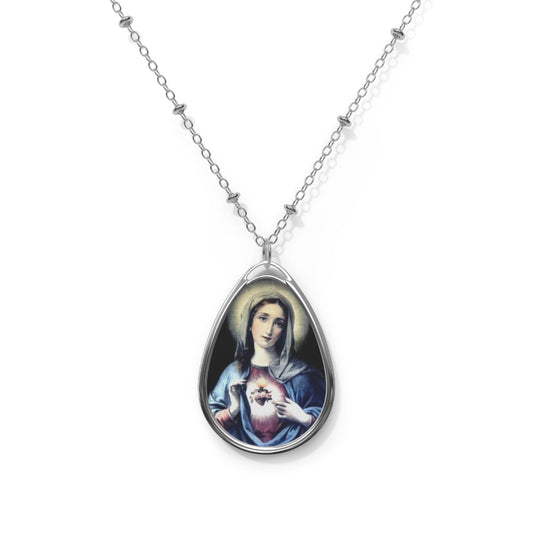 Oval Necklace, Religious Jewelry, Christian Pendant, Immaculate Heart Medal, Catholic Necklace, Spiritual Gift