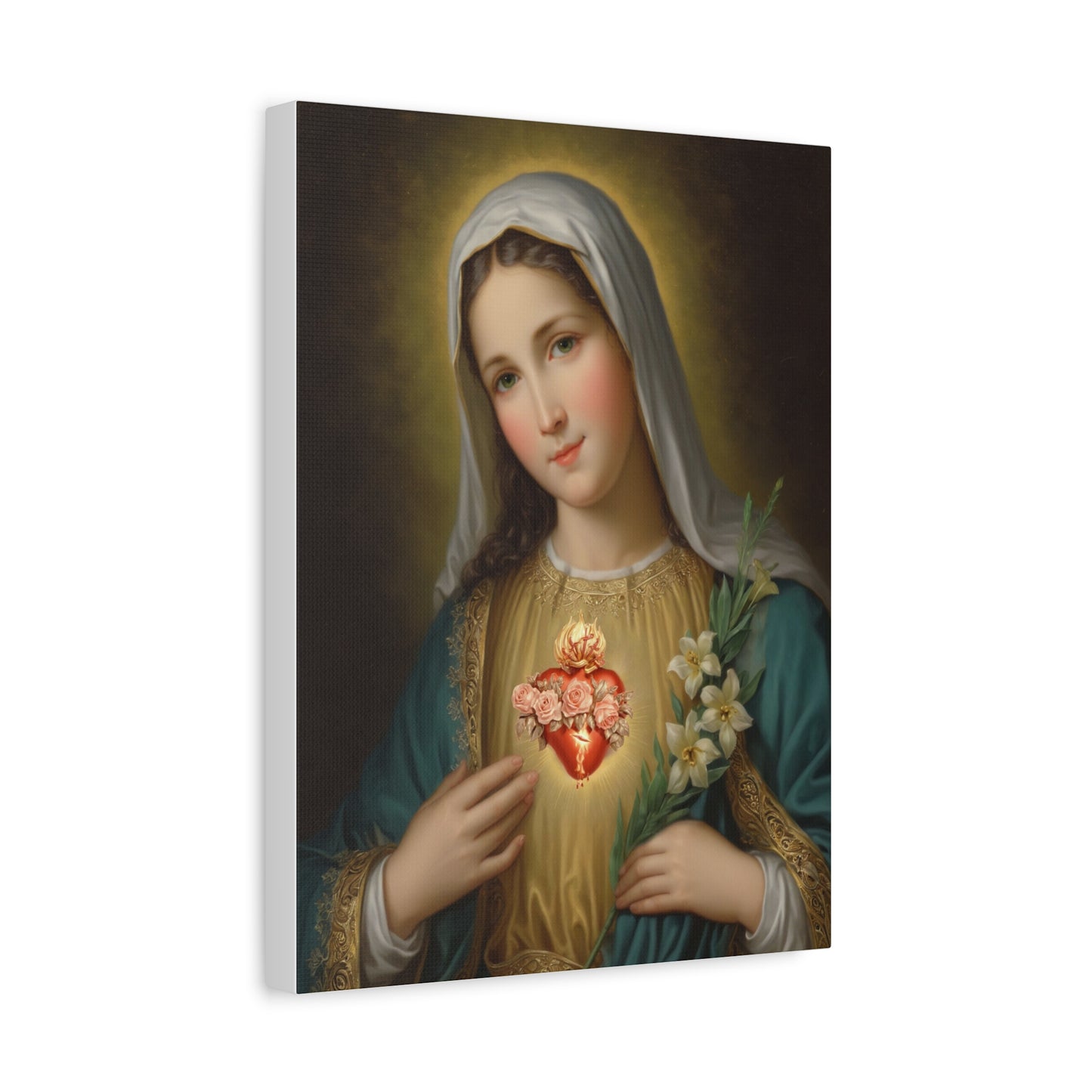 Immaculate Heart Mary Catholic Canvas Wall Art, Christian Decor