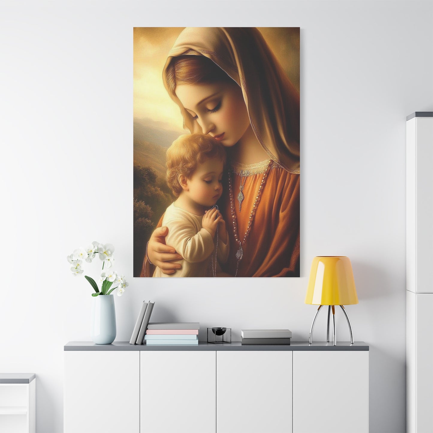 Mother Mary and Baby Jesus Catholic Canvas Wall Art, Christian Decor