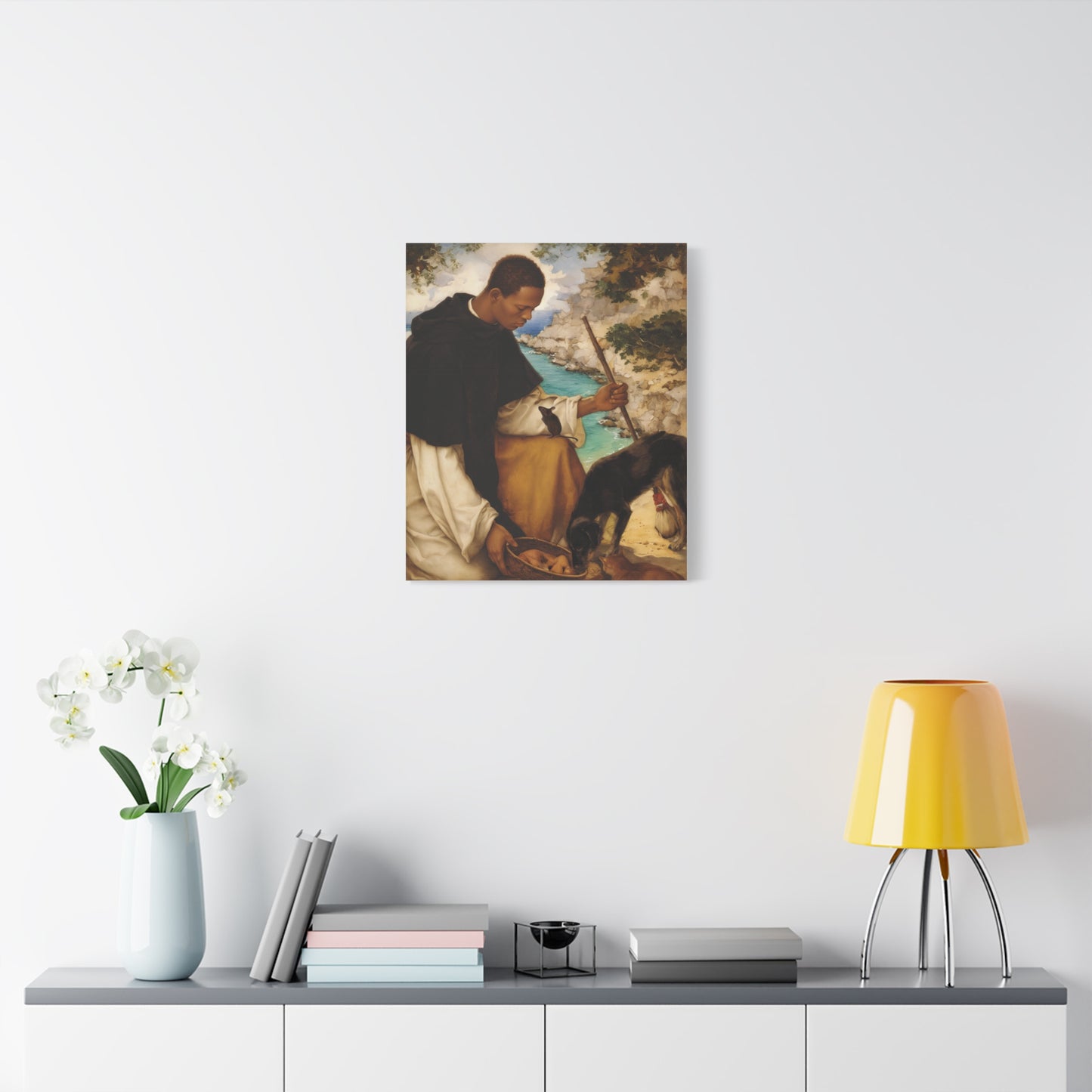 Ready To Hang - St. Martin de Porres with Mouse and Dog Catholic Canvas Wall Art - Christian Decor