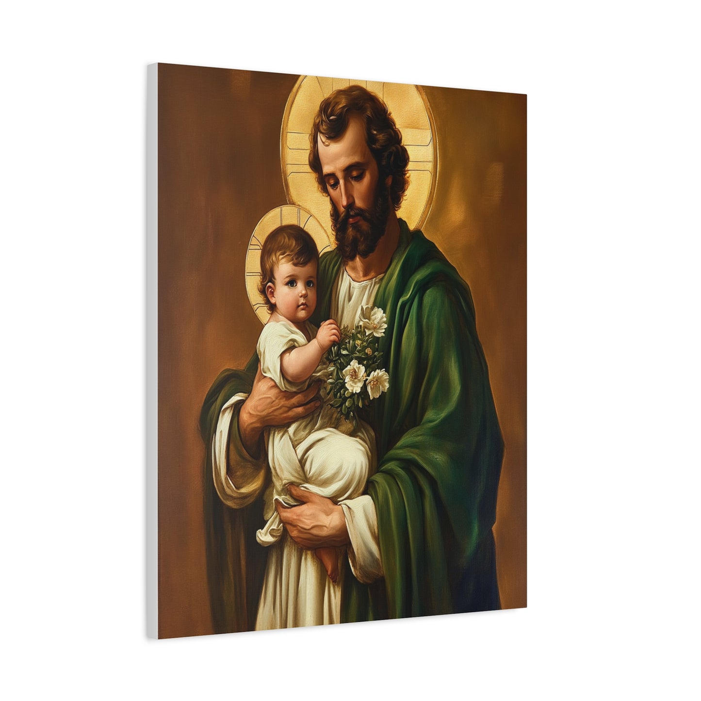 St. Joseph and Baby Jesus Catholic Canvas Wall Art, Christian Decor
