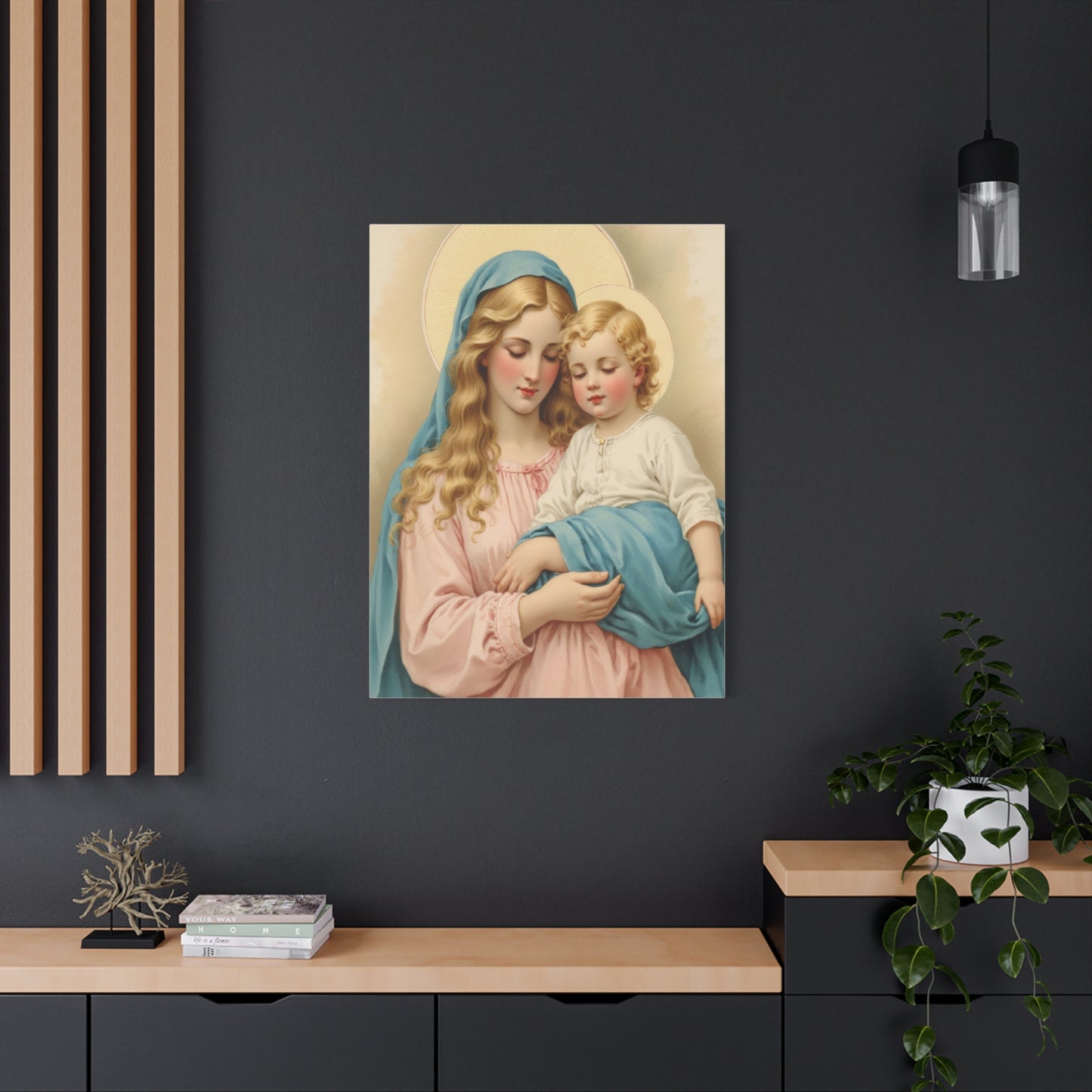 Mother Mary and Baby Jesus Catholic Canvas Wall Art, Christian Decor