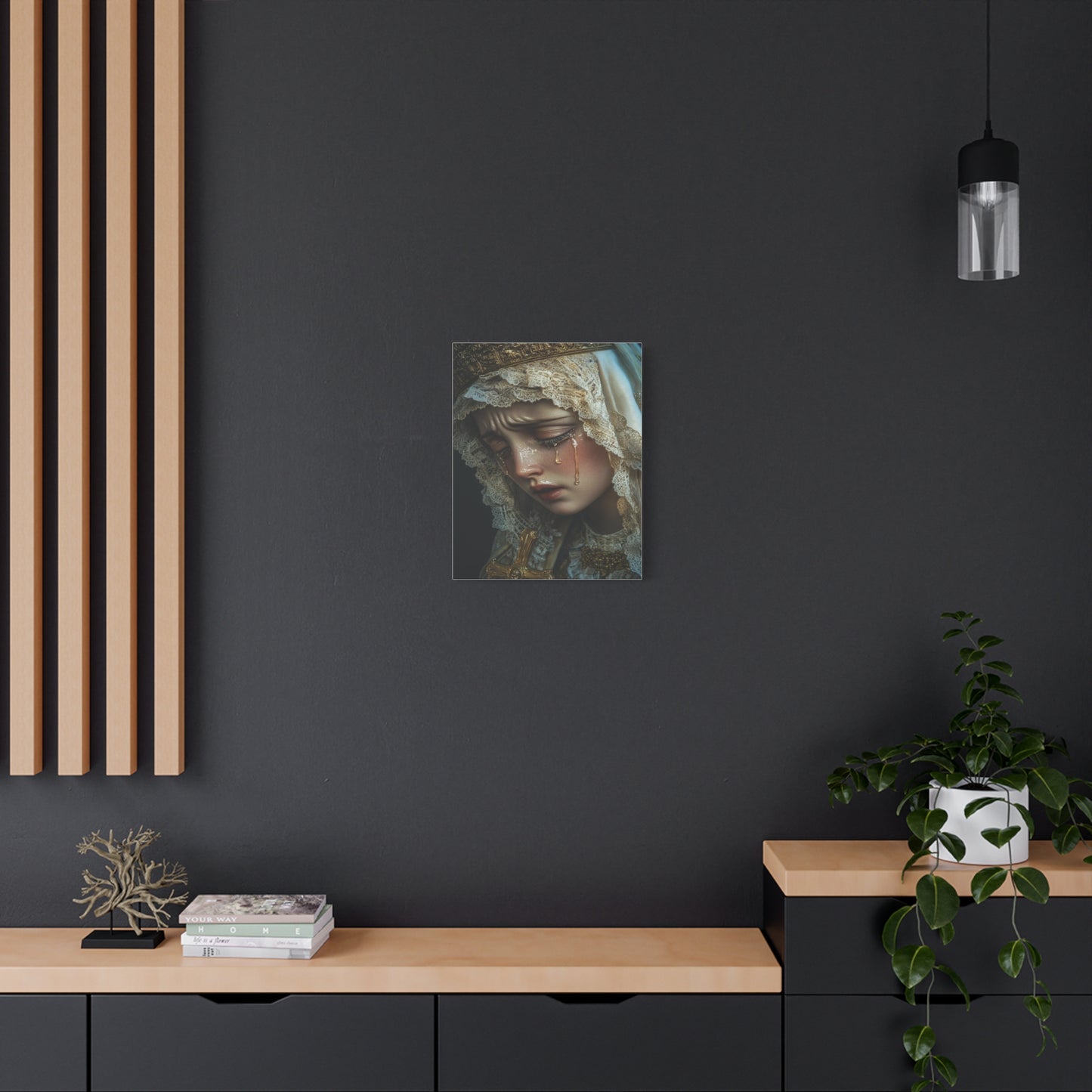 Sorrowful Mary - Holy Mary with Tears Catholic Canvas Wall Art, Christian Decor