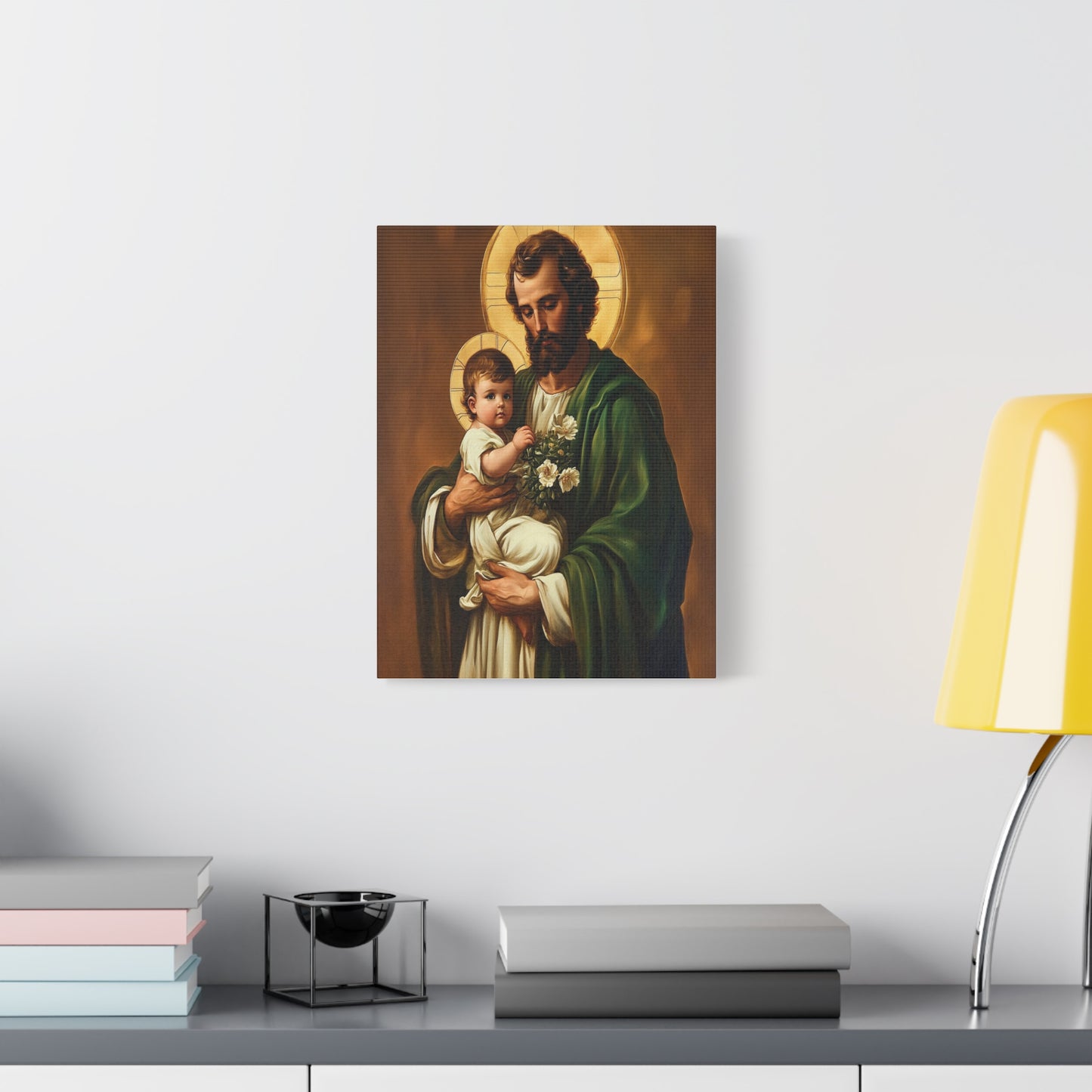 St. Joseph and Baby Jesus Catholic Canvas Wall Art, Christian Decor