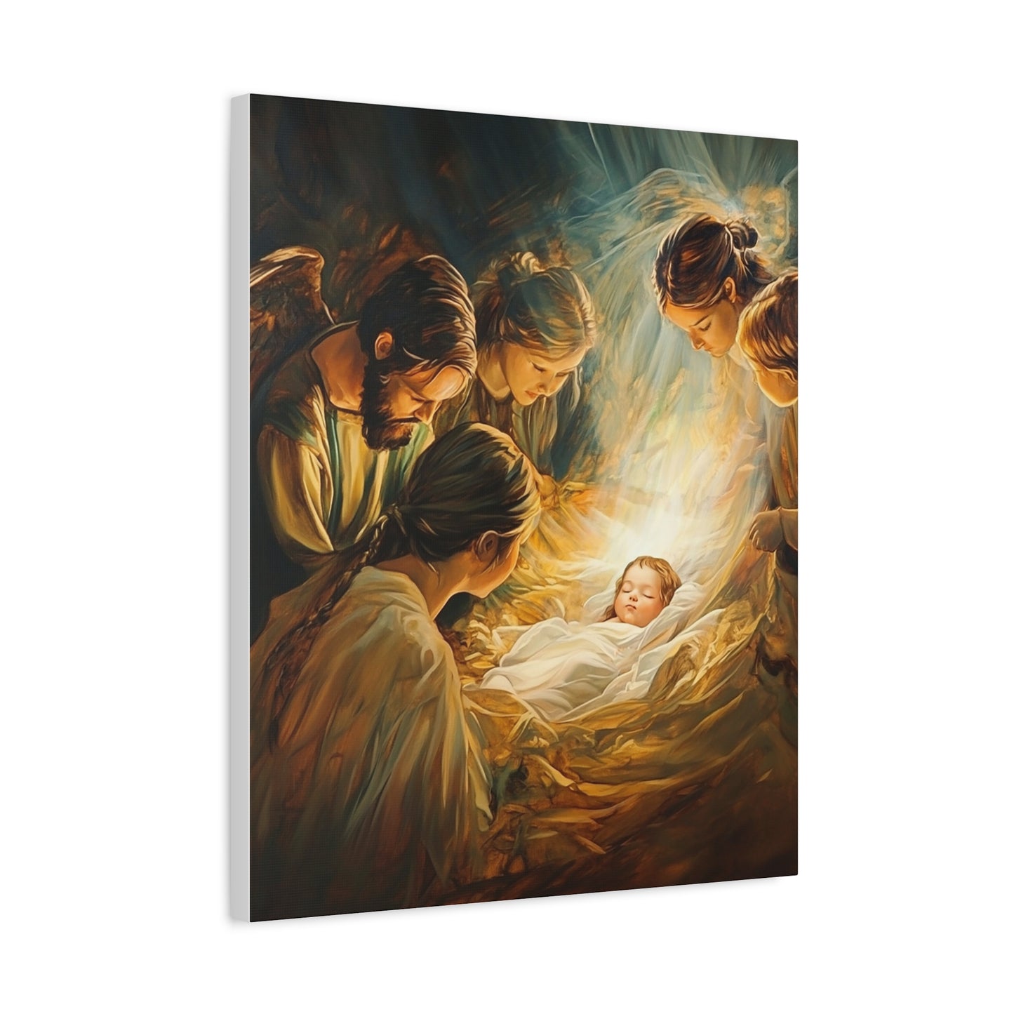 Jesus Nativity w Angels Catholic Canvas Wall Art, Christian Decor