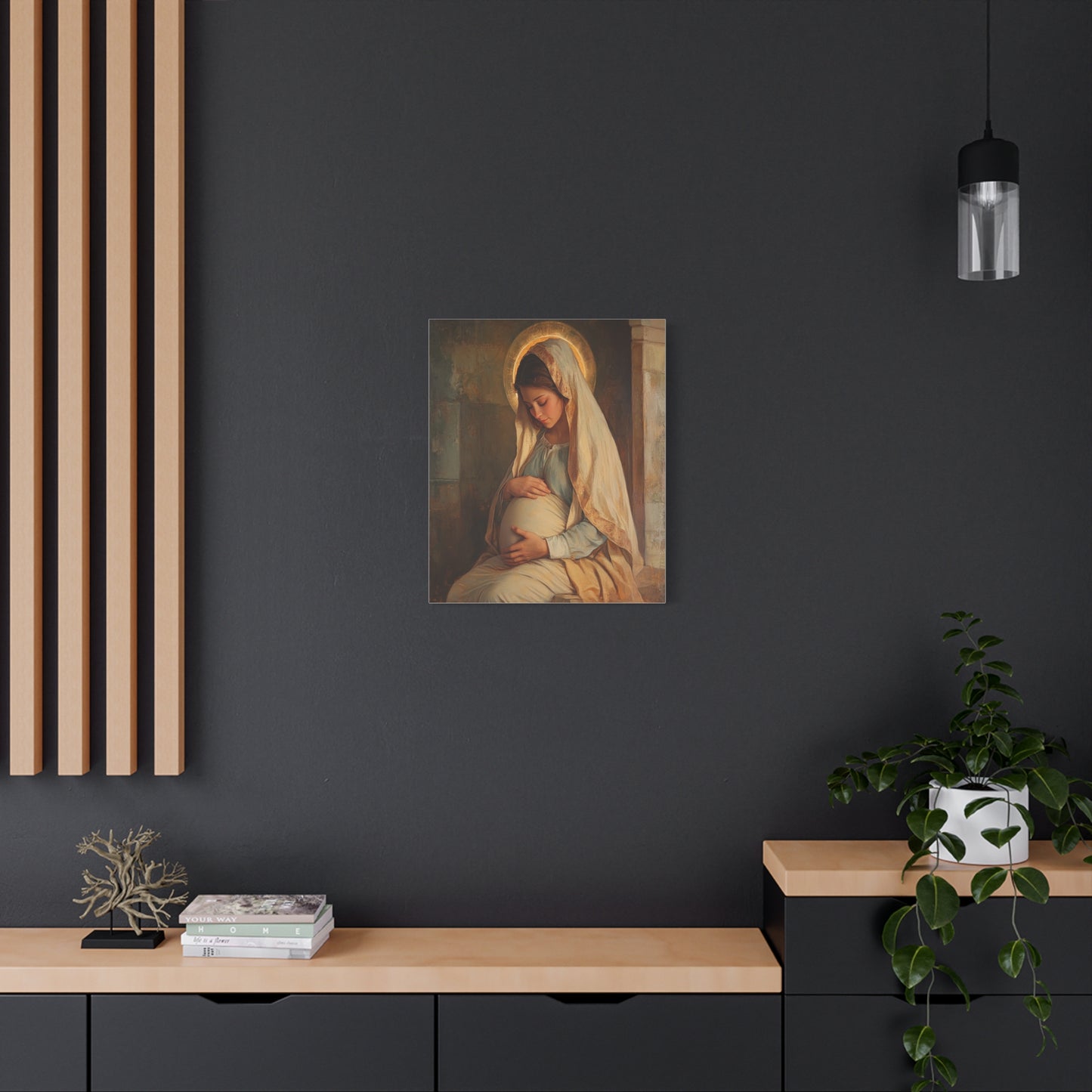 Mother Mary During Her Pregnancy Catholic Canvas Wall Art, Christian Decor