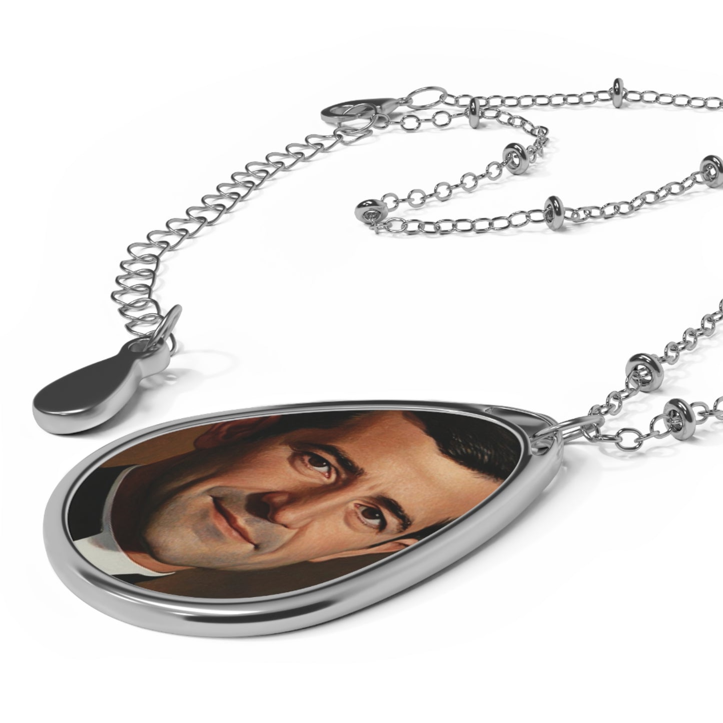 St Agostino Roscelli Necklace Drop Oval Pendant Silver Tone Medal