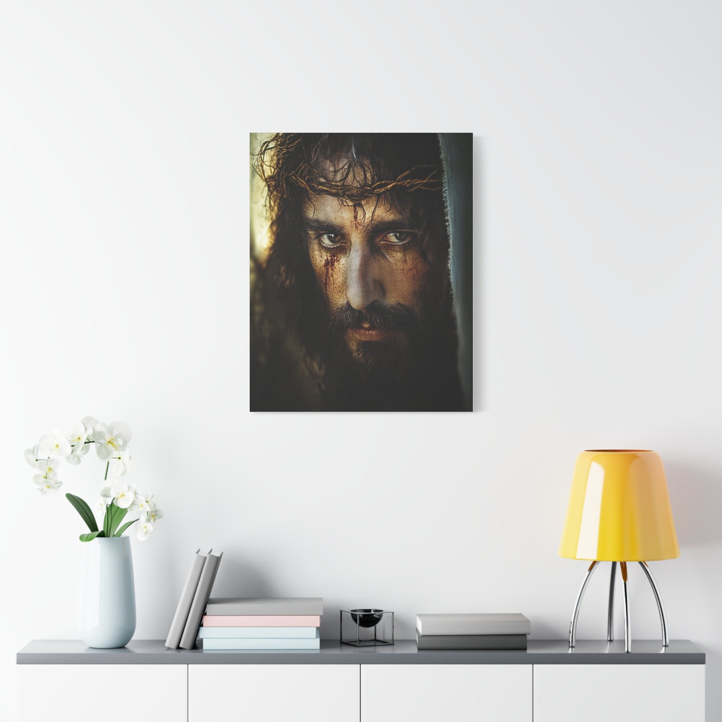 Jesus Christ Our Lord with Crown of Thorns Catholic Canvas Wall Art, Christian Decor