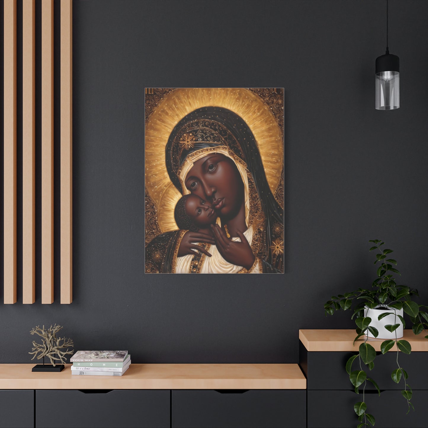 Black Madonna African Mother Mary Catholic Canvas Wall Art, Christian Decor