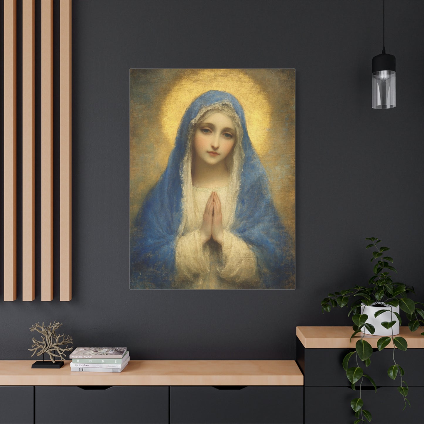 Mother Mary Blue Veil Catholic Canvas Wall Art, Christian Decor