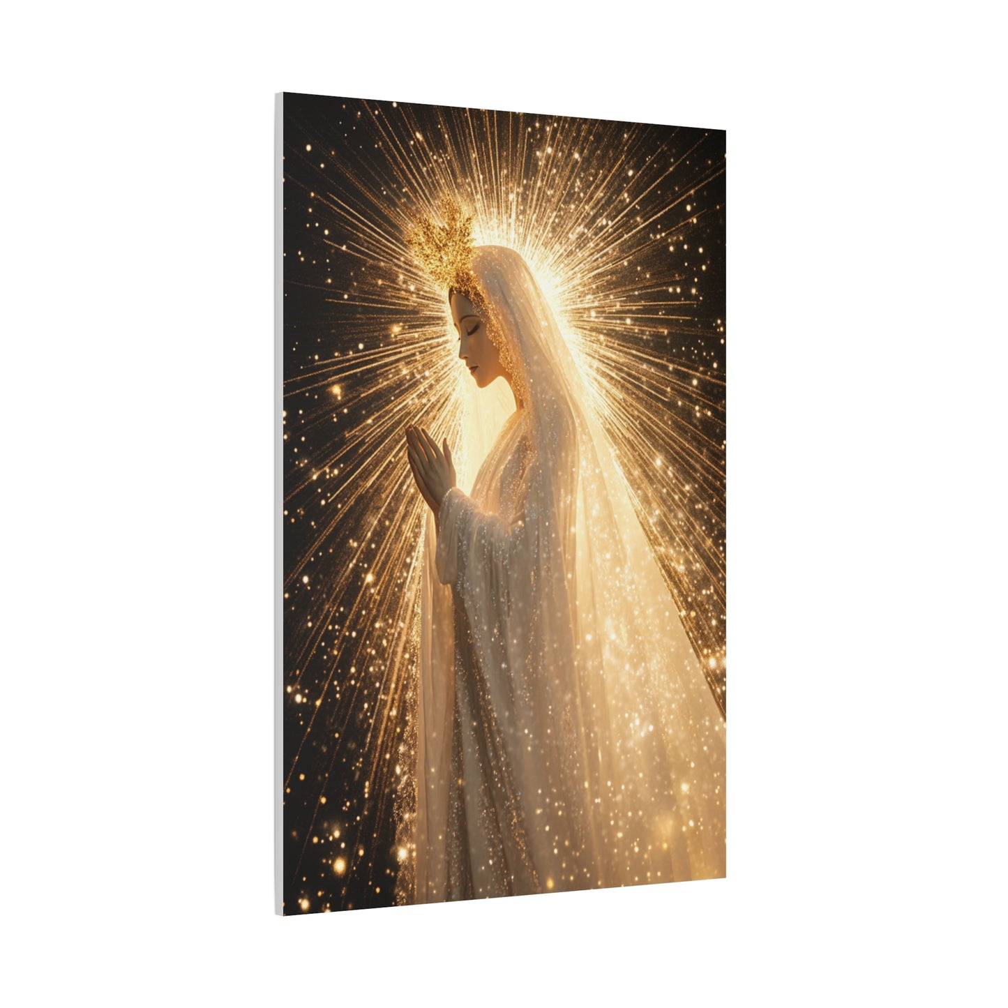 Mother Mary Starry Night Sky Catholic Canvas Wall Art, Christian Decor