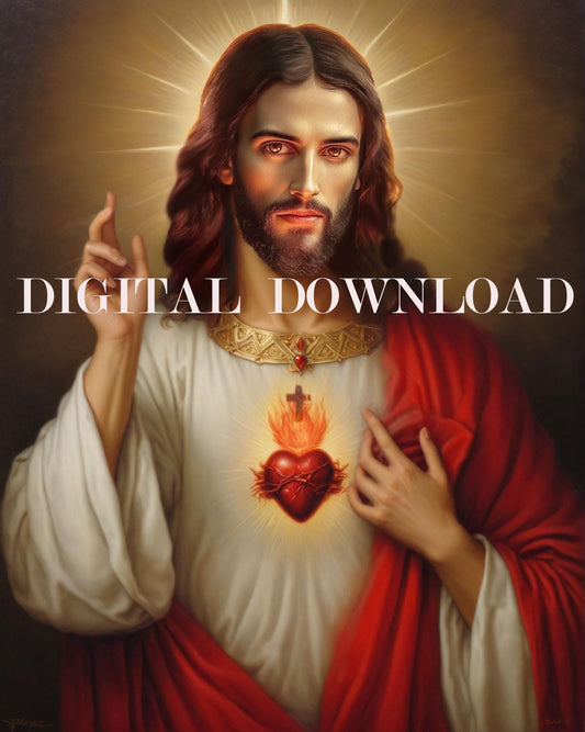 Jesus Sacred Heart Religious Catholic Print Art Digital Image image 0