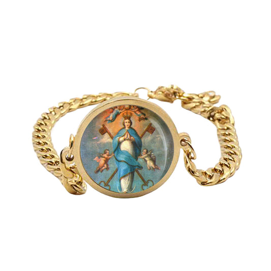 Our Lady Assumption Mary Bracelet Gold or Silver tone Religious Jewelry Simple Chain