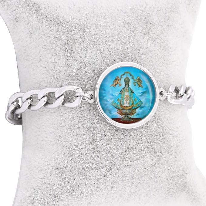 Our Lady San Juan De Los Lagos Curb Bracelet Gold or Silver tone Religious Jewelry Simple Chain