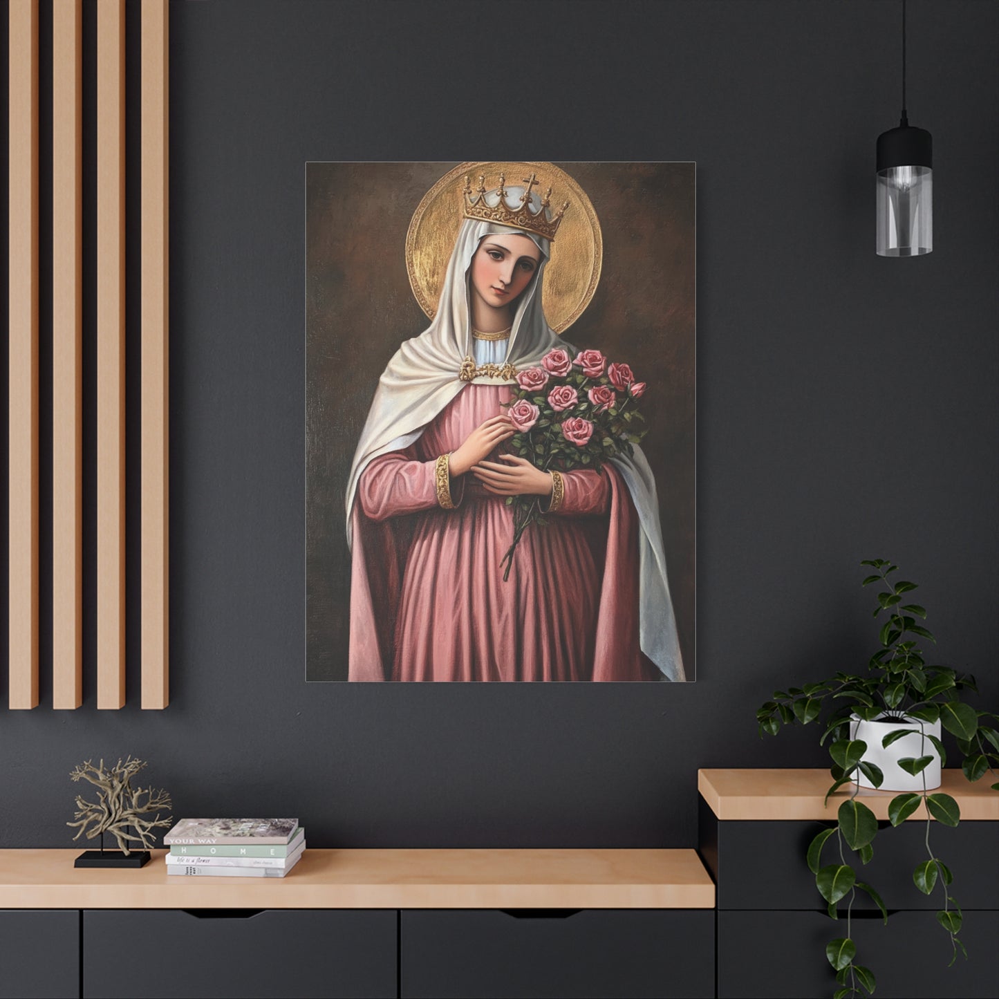 St. Elizabeth of Hungary with Roses Catholic Canvas Wall Art, Christian Decor