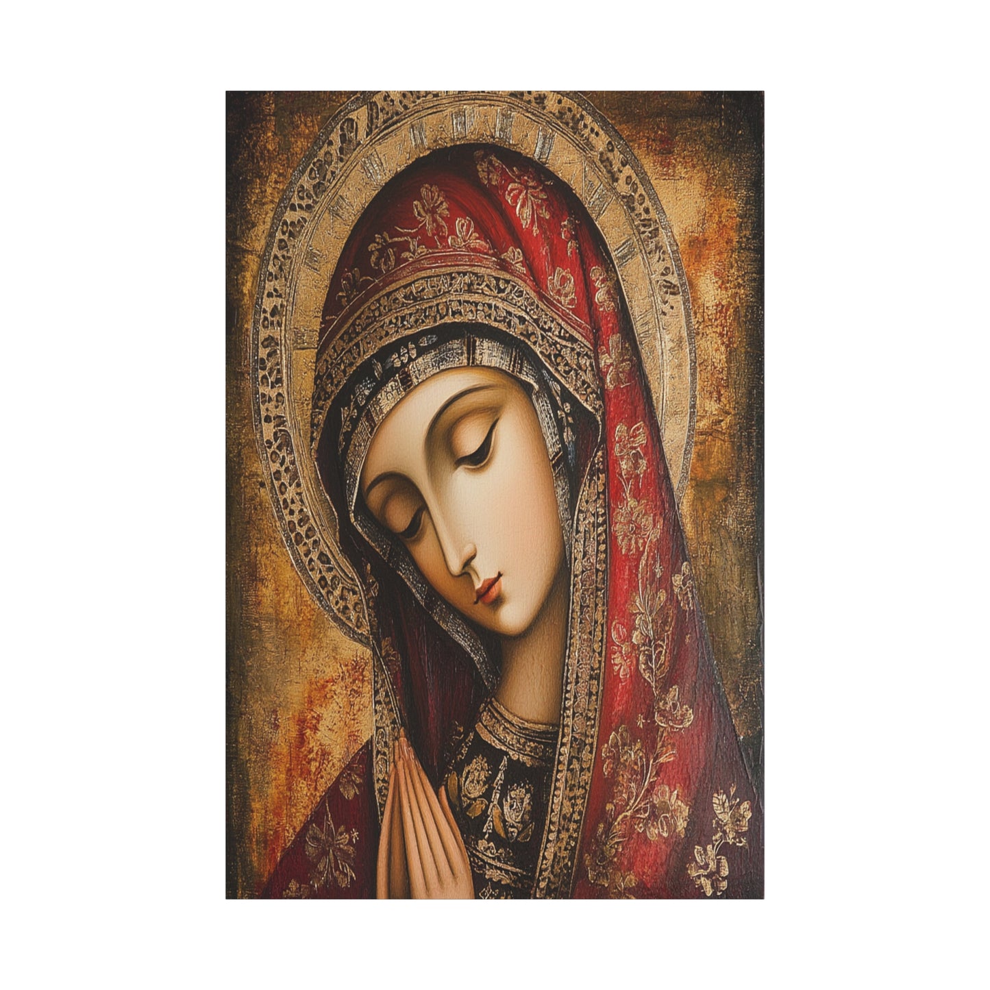 Holy Mary Icon in Byzantine Style - Canvas Wall Art, Christian Decor