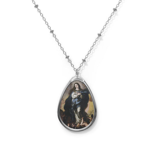 Immaculate Conception Our Lady Catholic Necklace - Drop Pendant Silver tone Medal Necklace