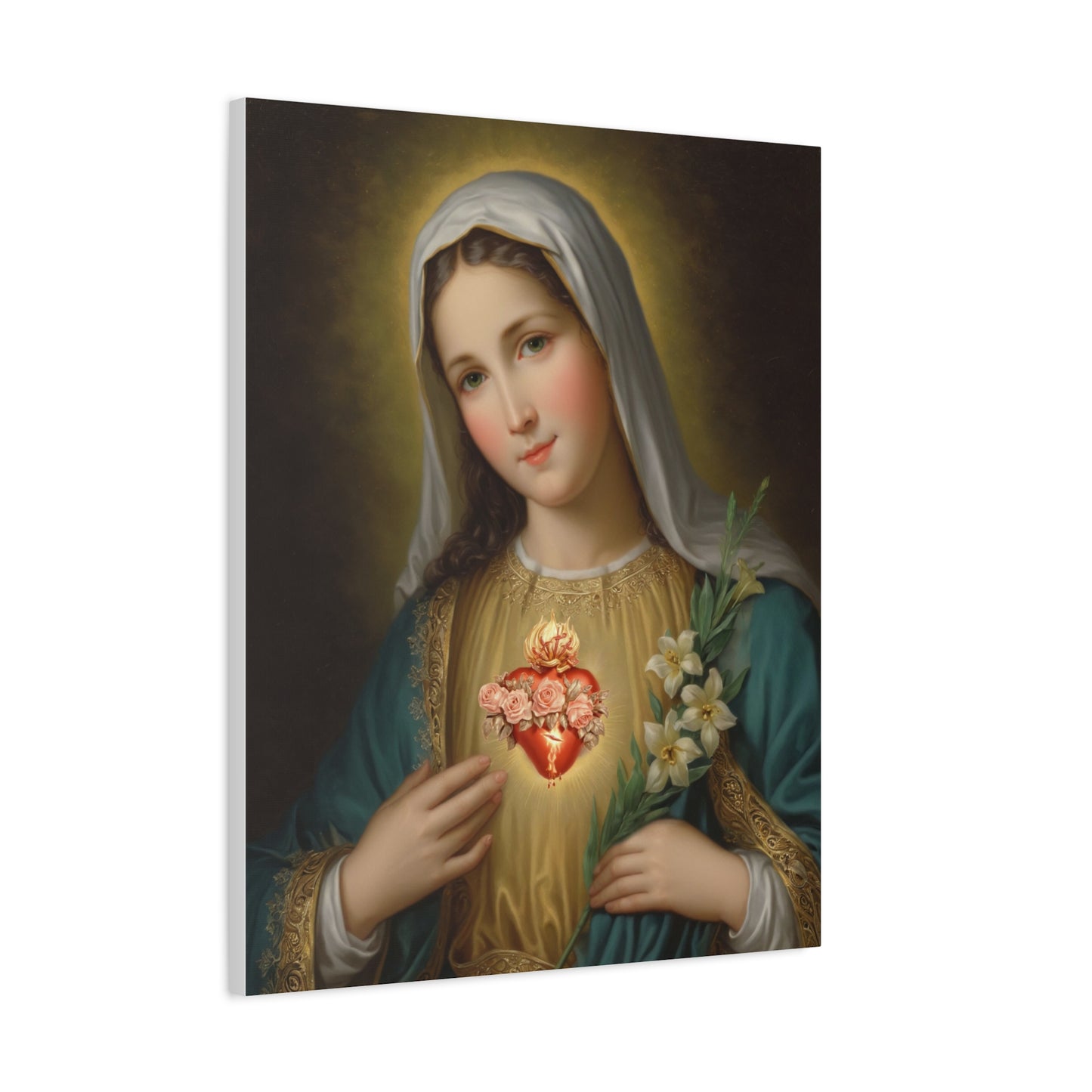 Immaculate Heart Mary Catholic Canvas Wall Art, Christian Decor