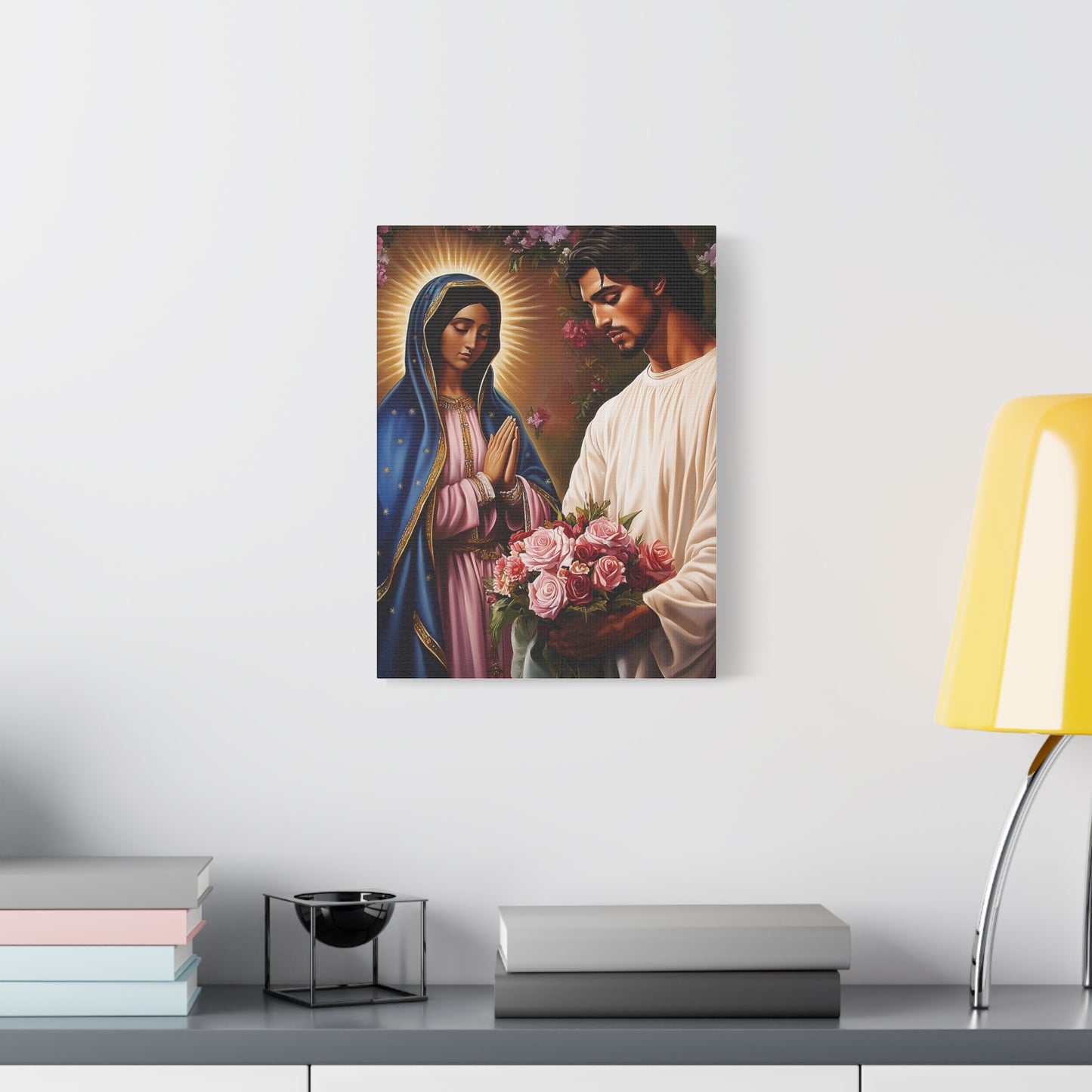 Our Lady Guadalupe and St. Juan Diego Full of Roses Catholic Canvas Wall Art, Christian Decor