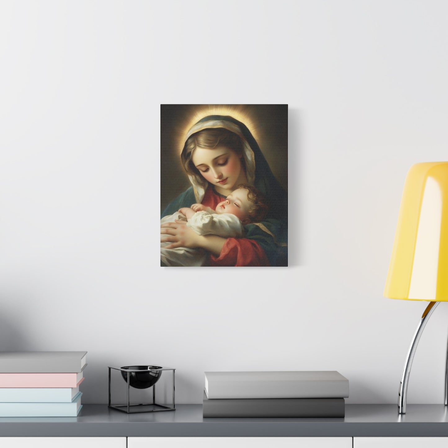 Mary and Sleeping Baby Jesus Catholic Canvas Wall Art, Christian Decor